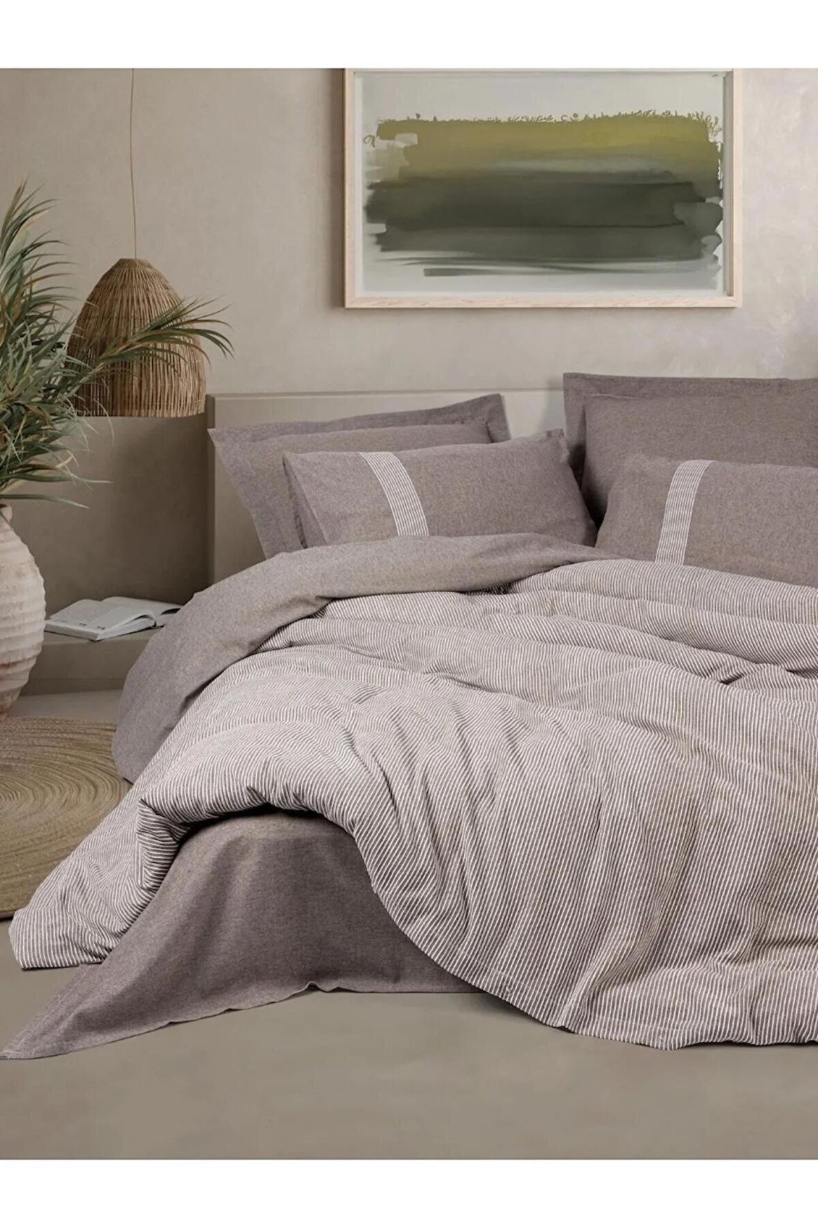 Cotton Box Ribbed Çift Kişilik Nevresim Takımı Linje Kahve