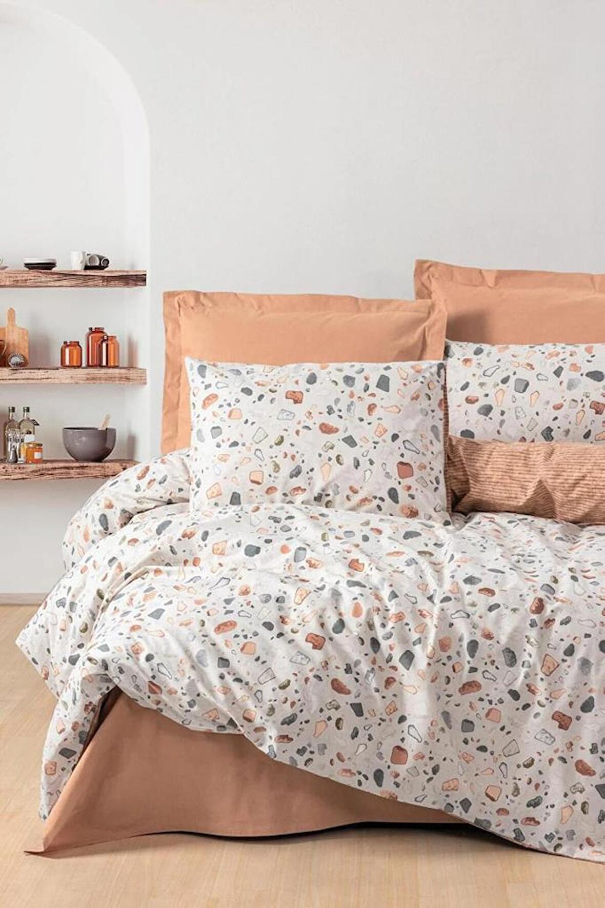 Cotton Box Minimal Çift Kişilik Nevresim Takımı Lastikli Oniks Karemel