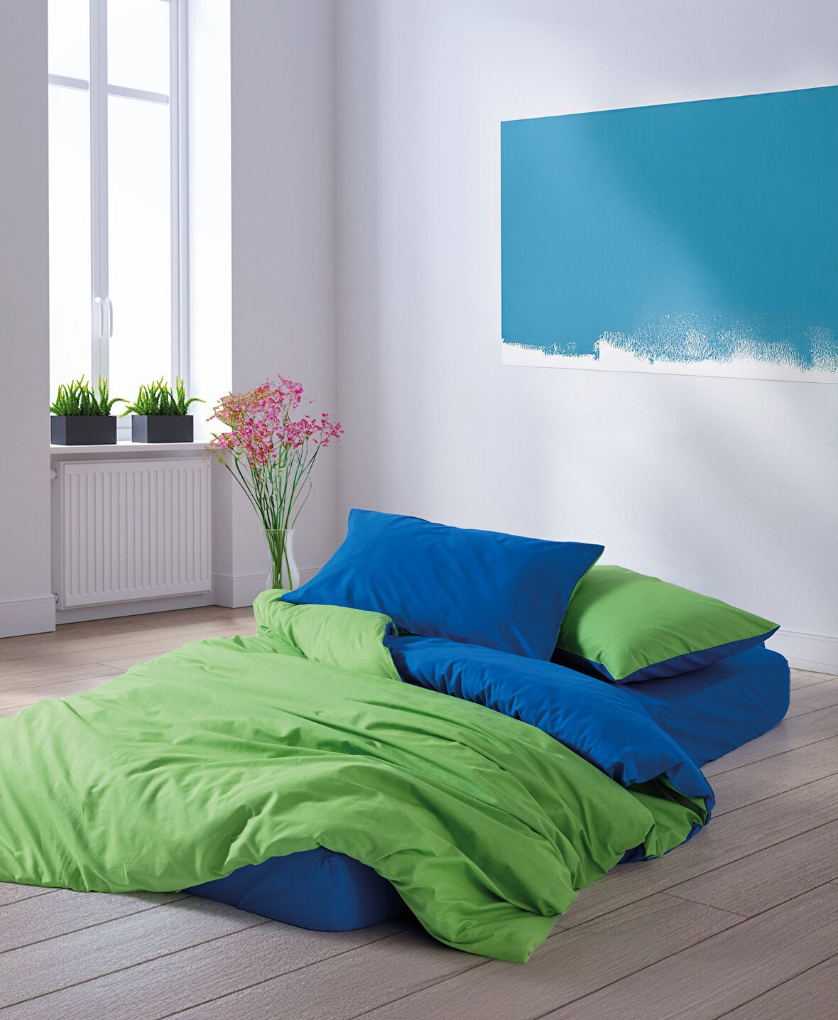 Cozy Home Popping Colors Tek Kişilik Lastikli Çarşaflı Nevresim Takımı Sage Yeşil-Mavi