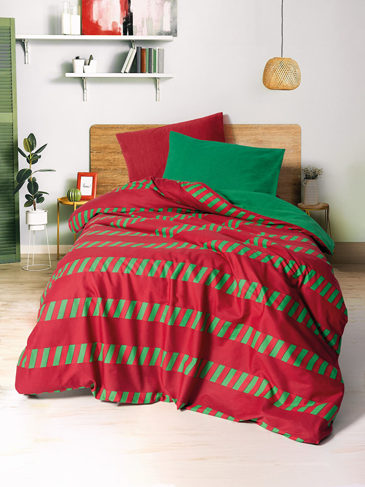 Cozy Home Festive Tek Kişilik Lastikli Çarşaflı Nevresim Takımı Holly Yeşil