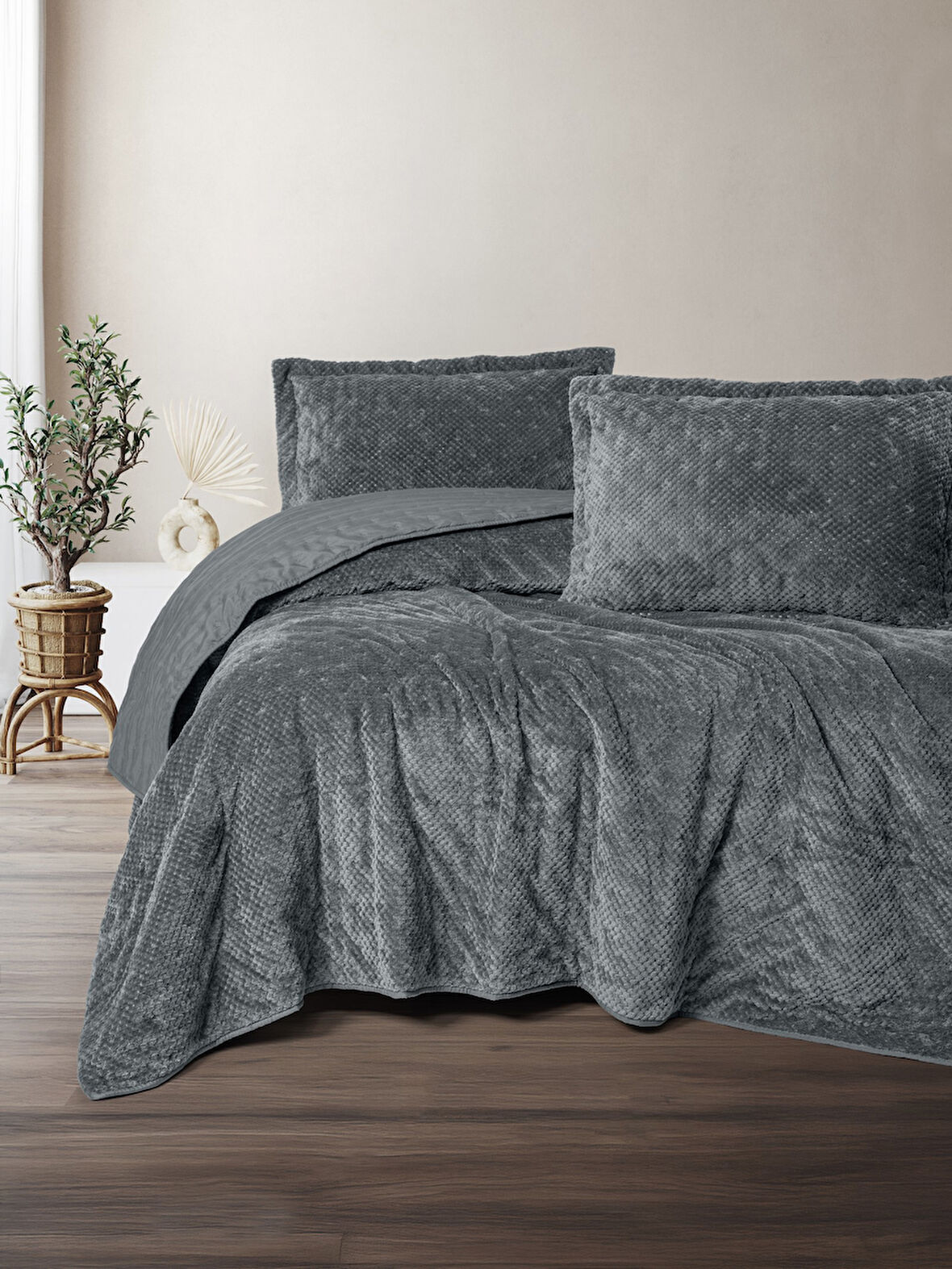 Cotton Box Softnest Tek Kişilik Yatak Örtüsü Boleta Koyu Gri