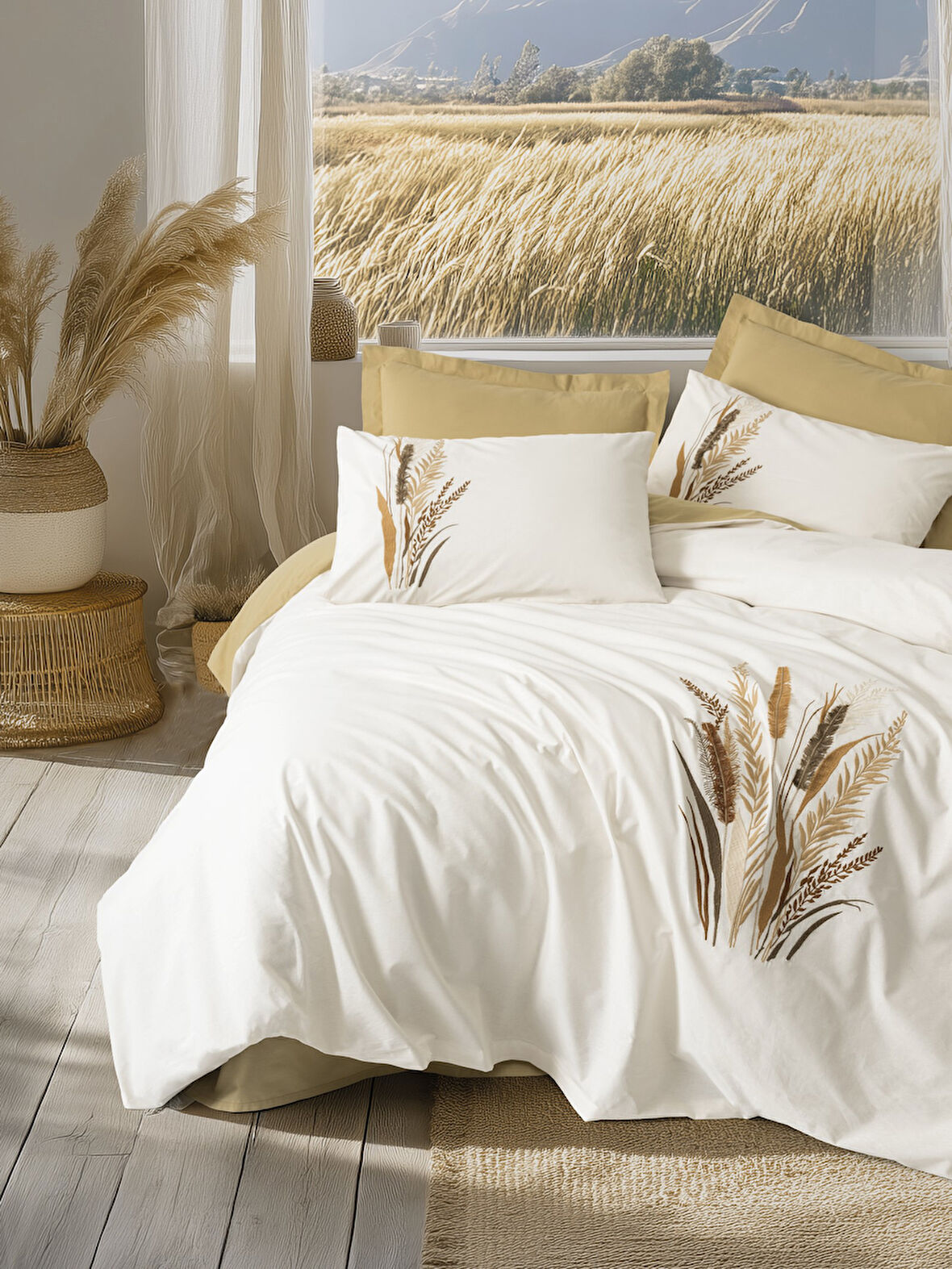 Cotton Box Nakışlı Ranforce Çift Kişilik Nevresim Takımı Alvora Hardal