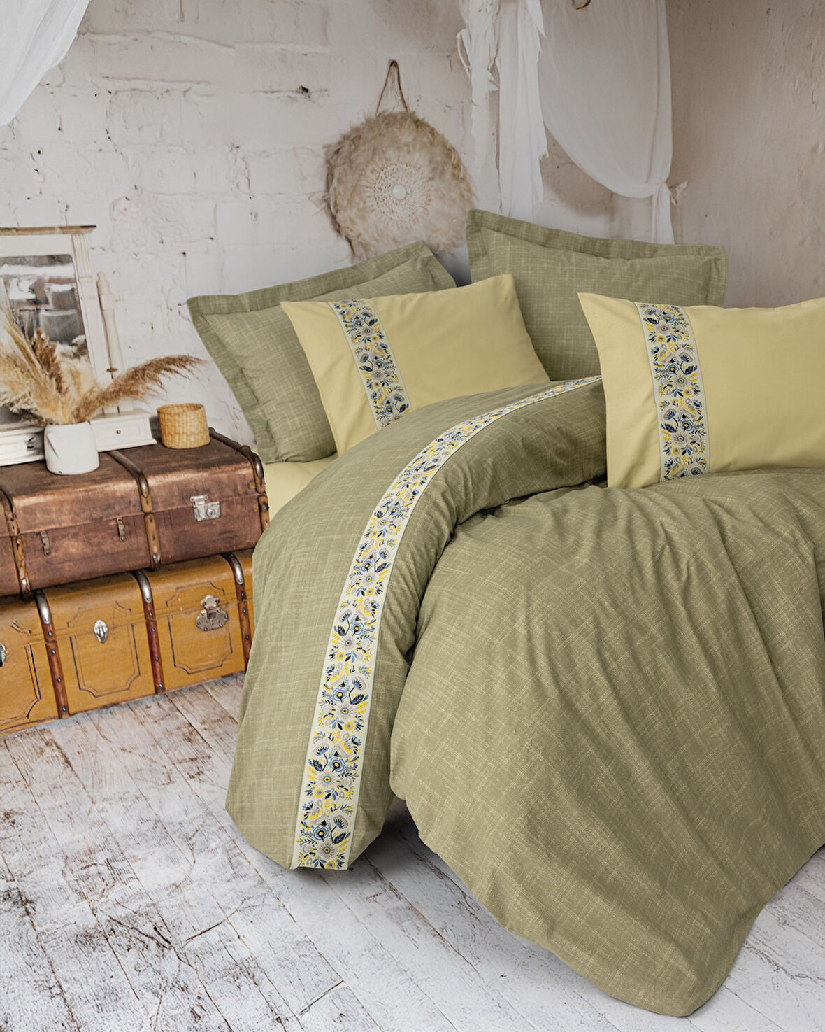 Cotton Box Folk Art Çift Kişilik Nevresim Takımı Elowen Sarı
