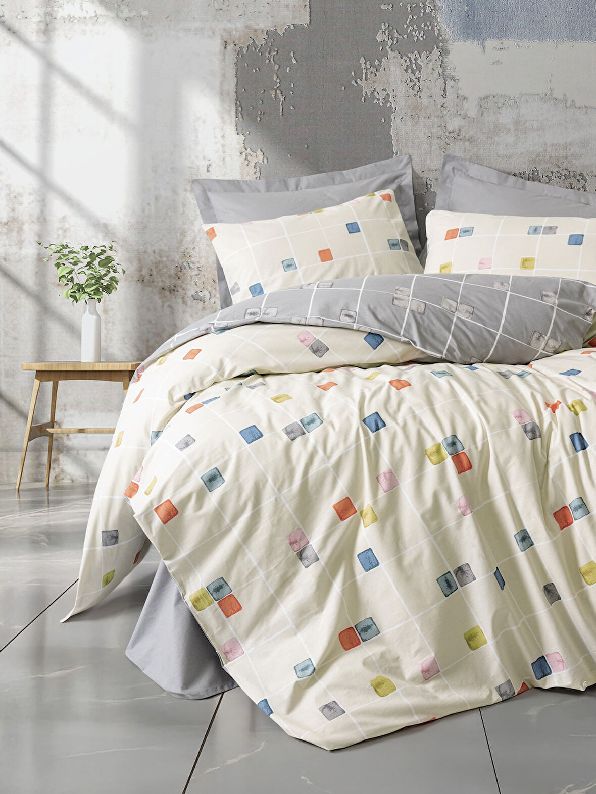Cotton Box Minimal Tek Kişilik Lastikli Çarşaflı Nevresim Takımı Evo Gri