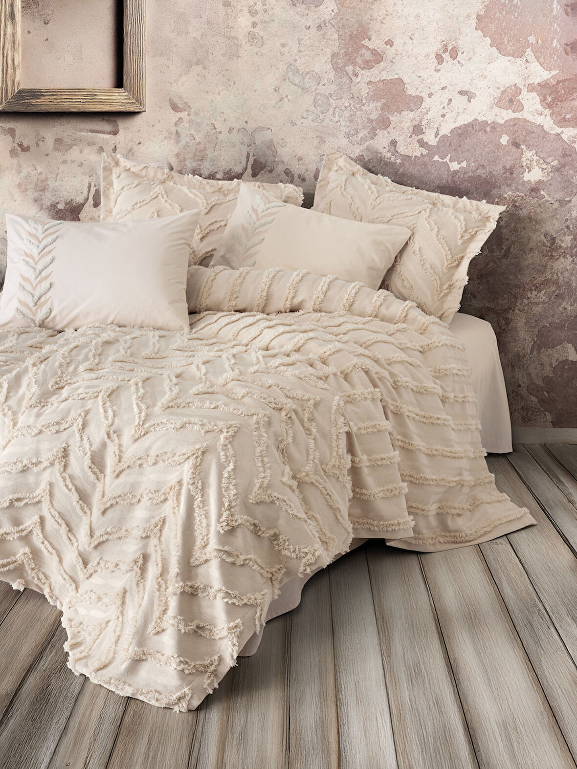 Cotton Box Limi Çift Kişilik Yatak Örtülü Nevresim Takımı Crimp Bej