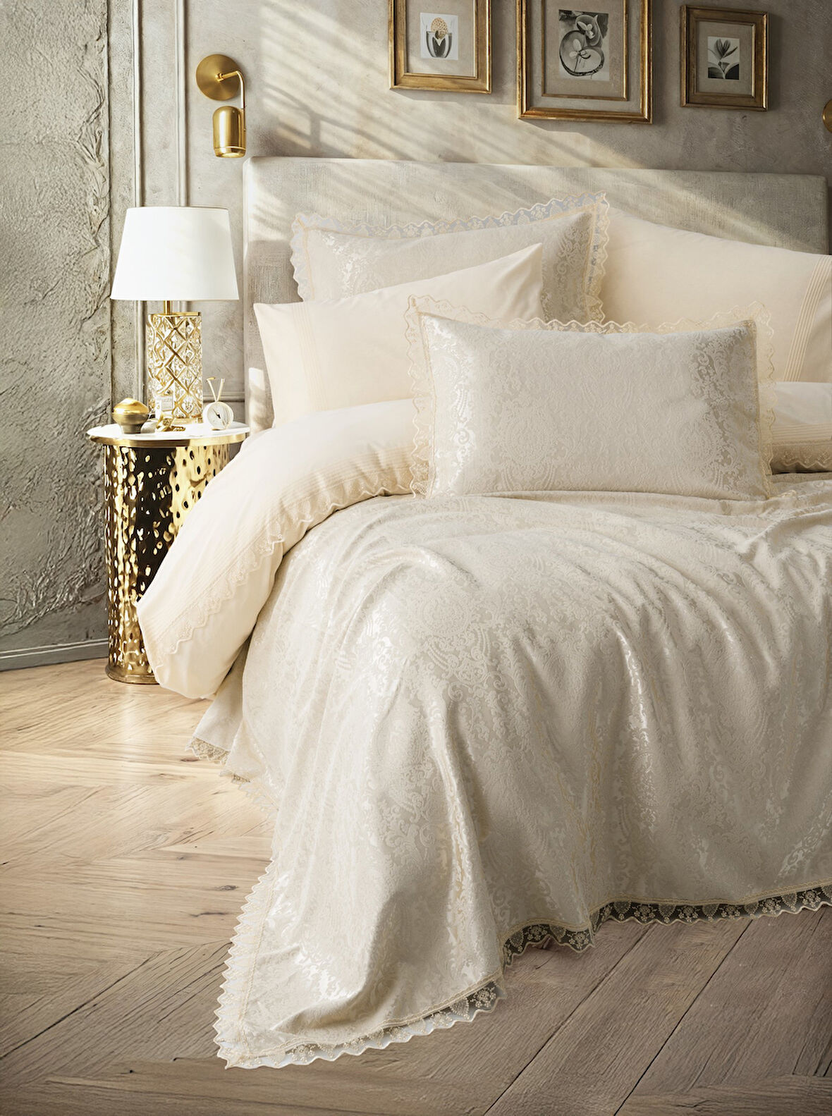 Cotton Box Chi Chi Çift Kişilik Pikeli Nevresim Takımı Velora Cappuccino