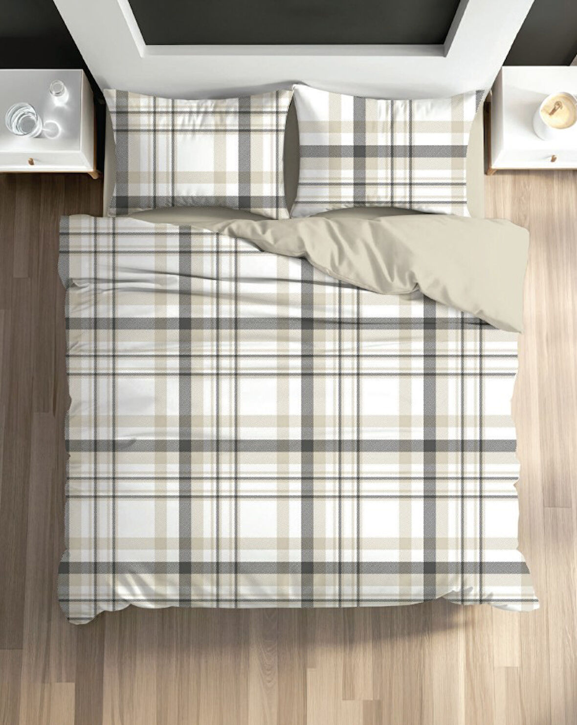 FİXBOX ÇİFT KİŞİLİK RANFORCE NEVRESİM TAKIMI STRİA BEJ