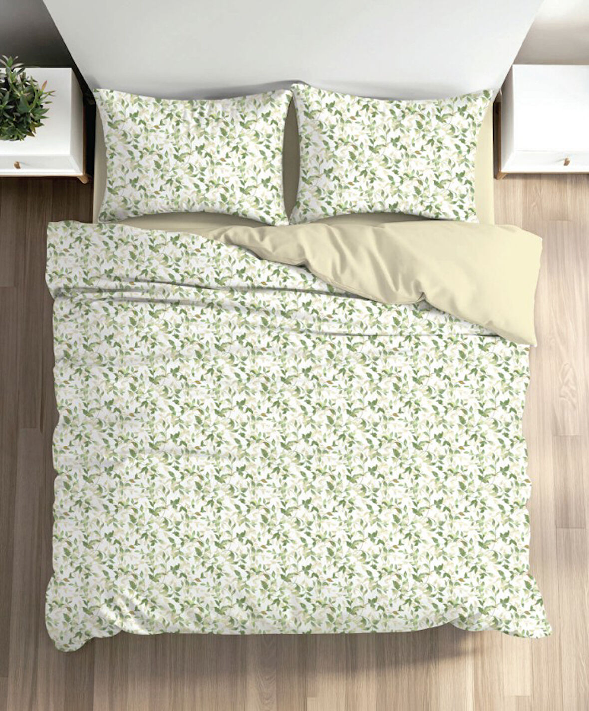 FİXBOX ÇİFT KİŞİLİK RANFORCE NEVRESİM TAKIMI OLEA BEJ