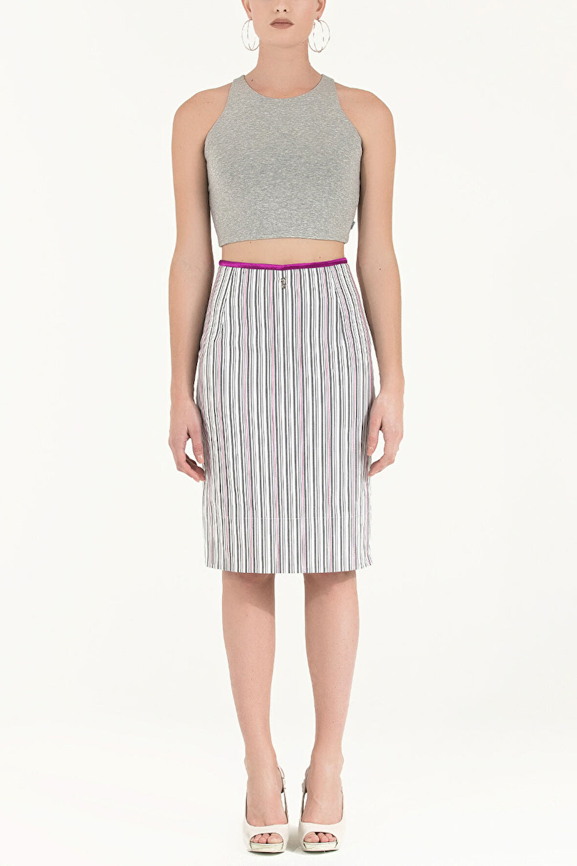 Siyah Beyaz Çizgili pamuk etek 80383 | 38