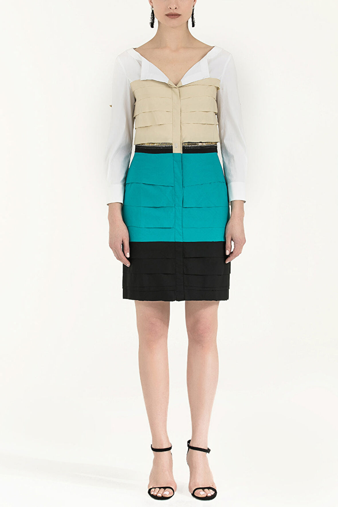 Su Yeşili Renkli poplin mini elbise 90653 | 38