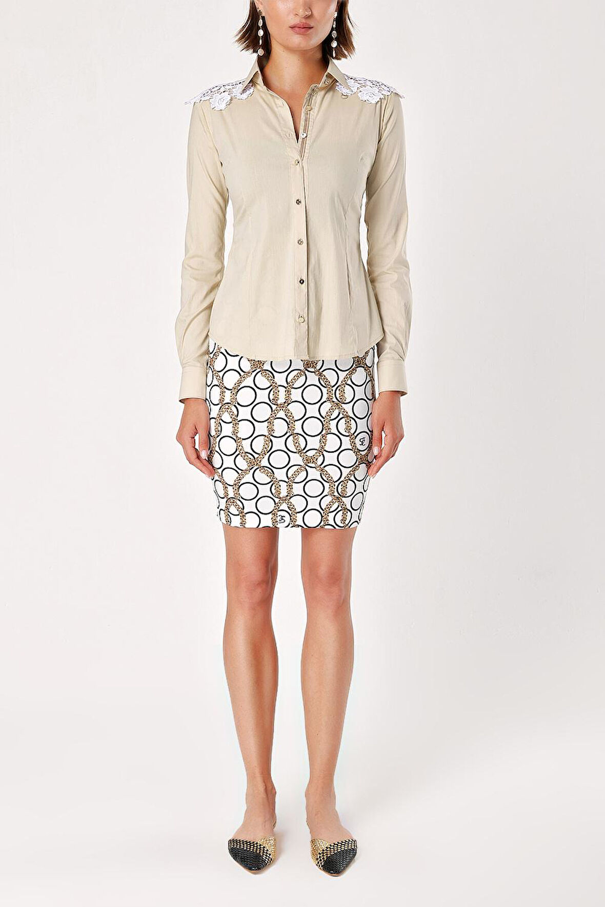 Bej Ekru GÜPÜR DETAYLI POPLİN GÖMLEK  10429 | 42