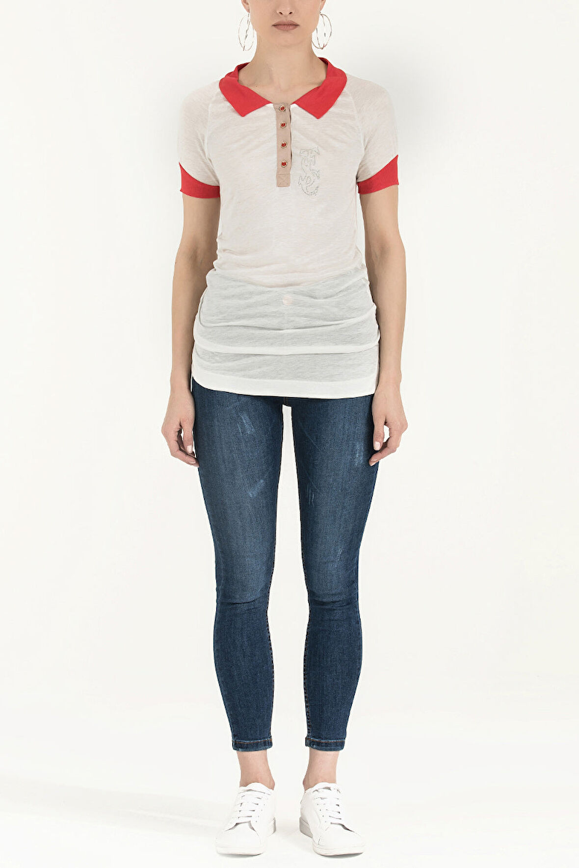 Beyaz Triko yaka örme bluz 18755 | 38