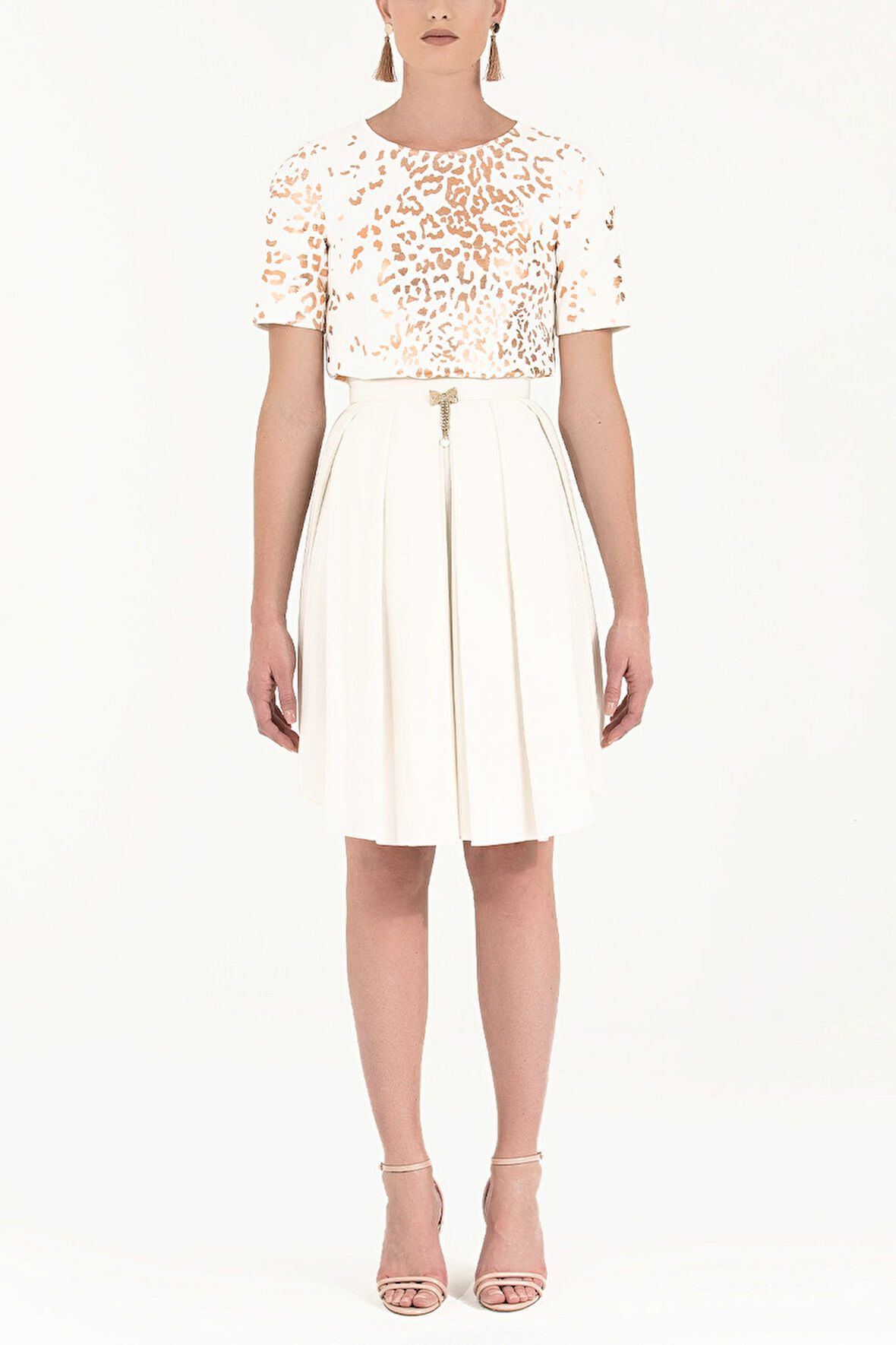 Ekru Pileli  ipek etek 80401 | 46