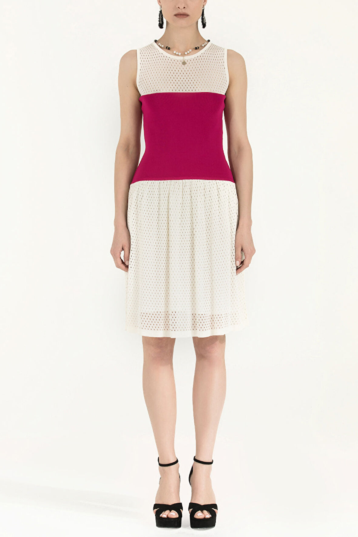 Fuşya File örgü triko elbise 28005 | 44