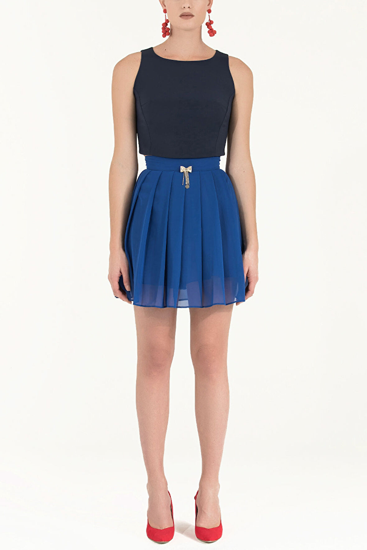 Turkuaz Piliseli mini etek 80452 | 44