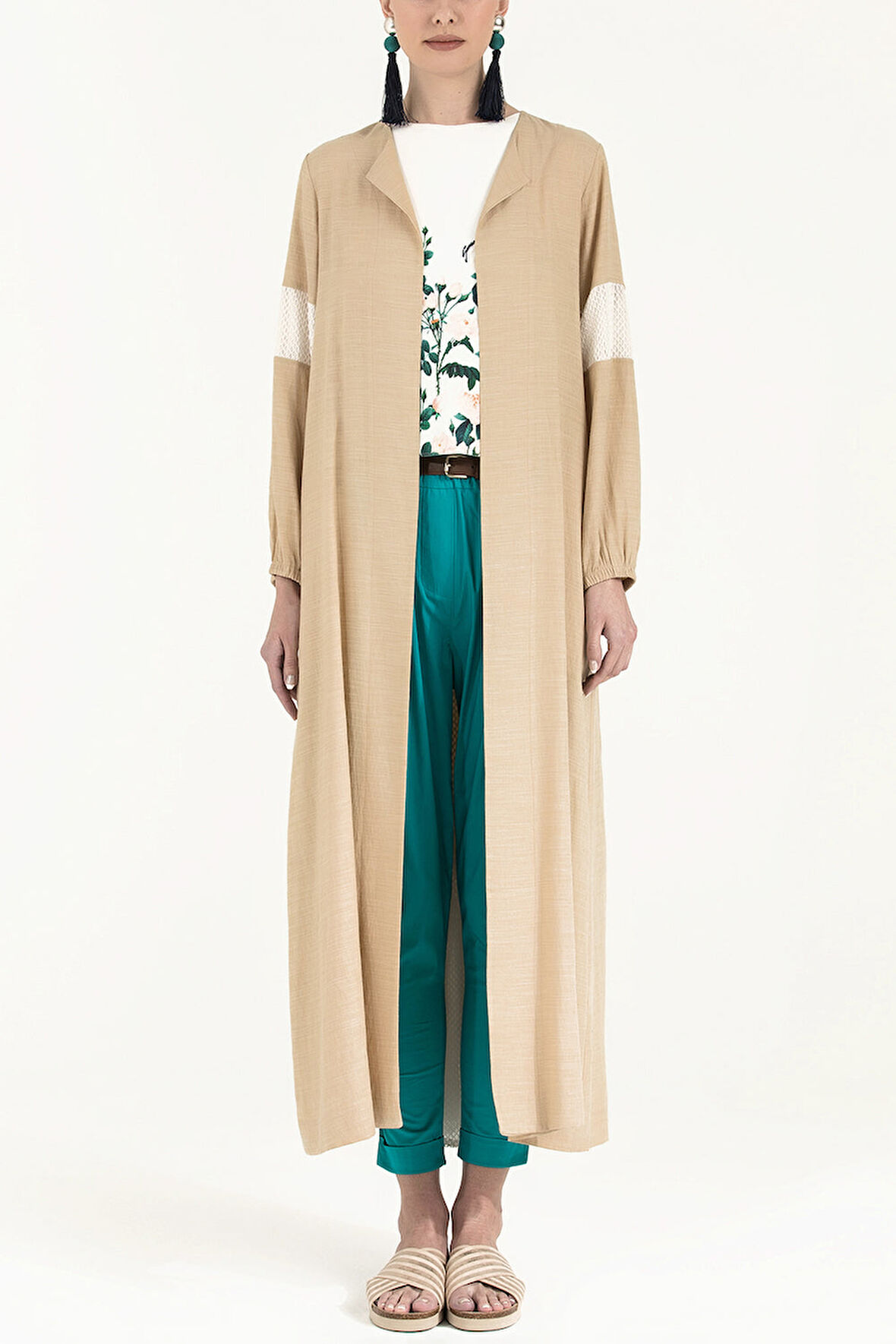 Su Yeşili Bol kesim pamuk pantolon 40687 | 40