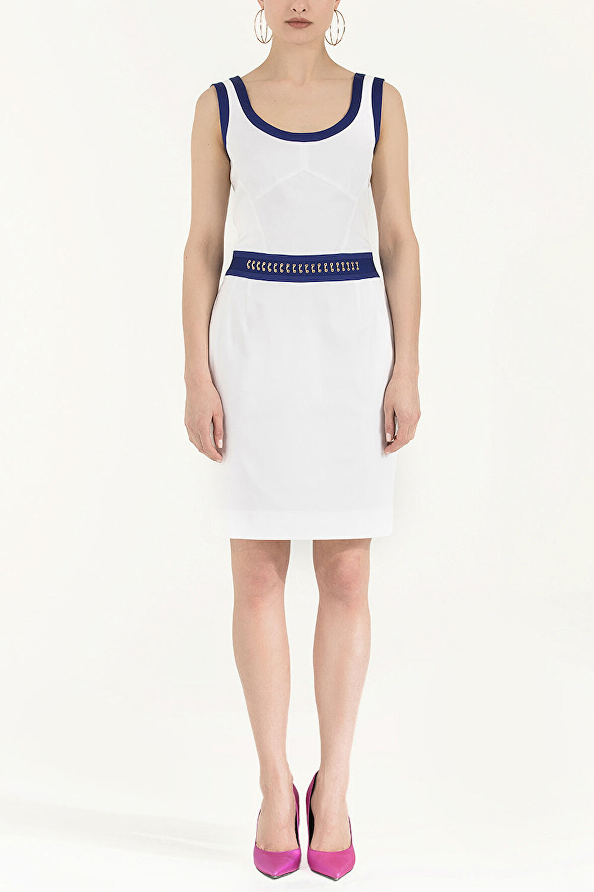 Beyaz Metalli pamuk mini elbise 90799 | 40