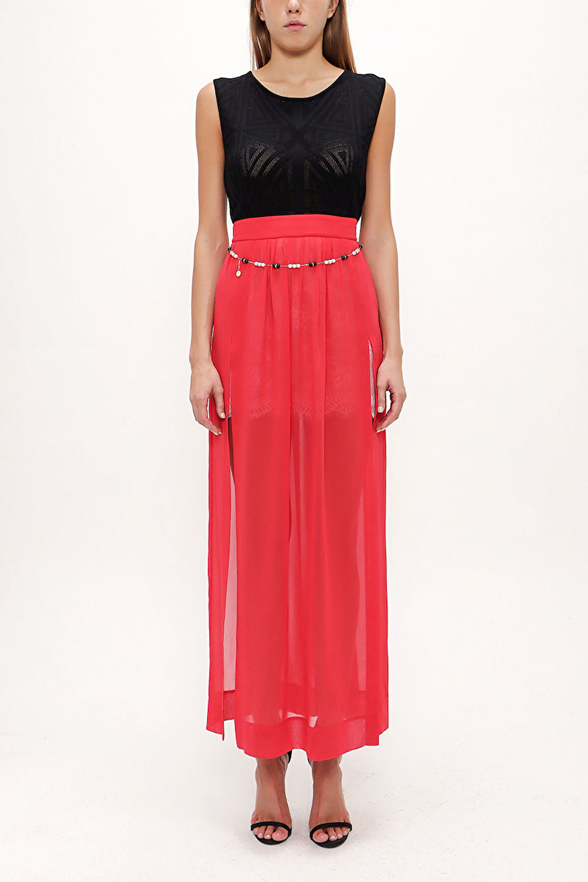 Kırmızı Aksesuarlı şifon etek 80495 | 44
