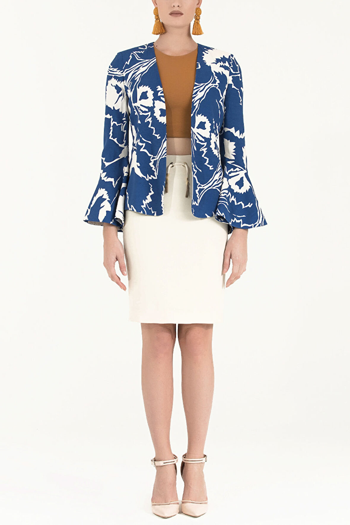 Bej Yüksek bel püsküllü etek 80543 | 40