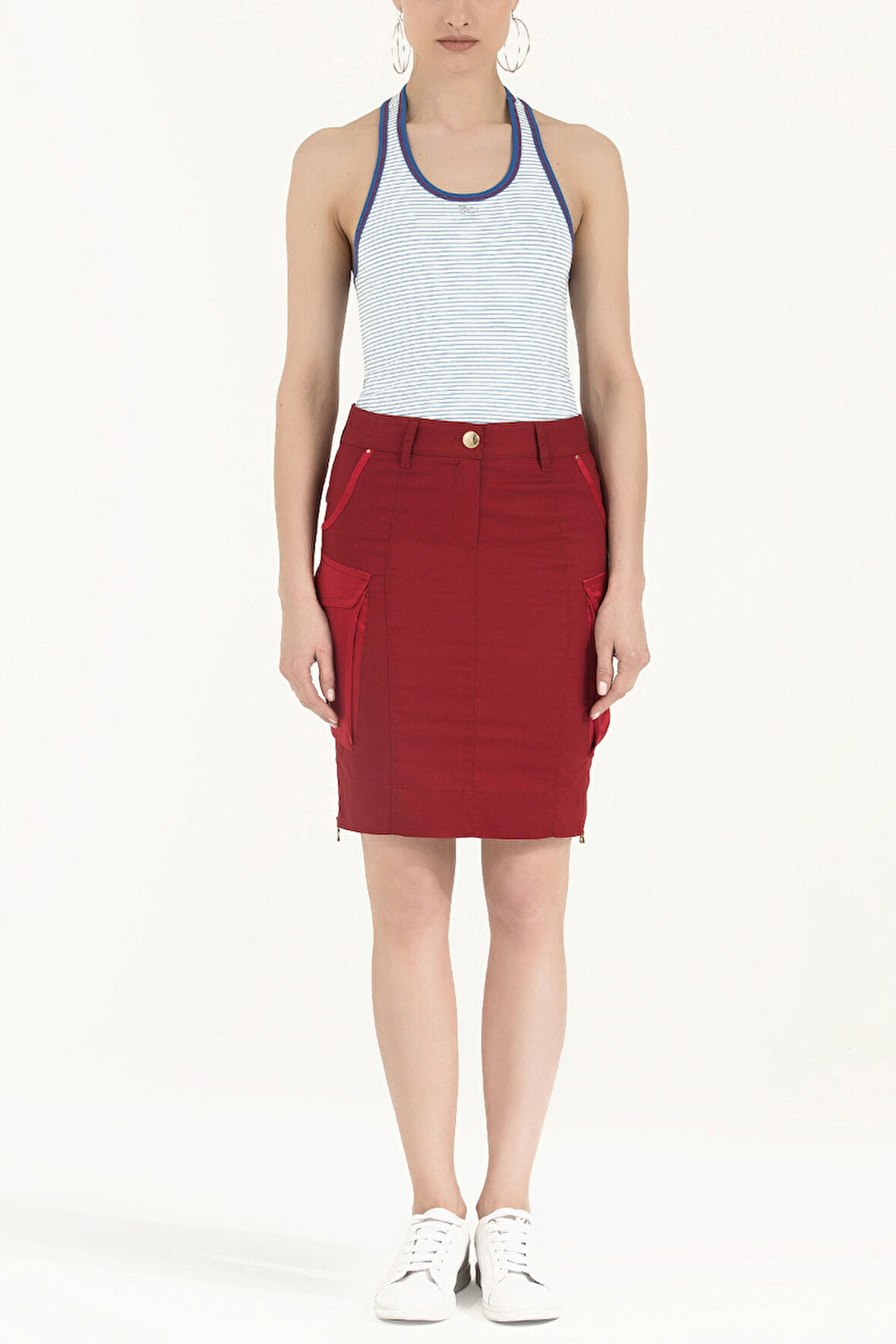 Bordo İpek kumaş mixli dar kesim etek 80552 | 40