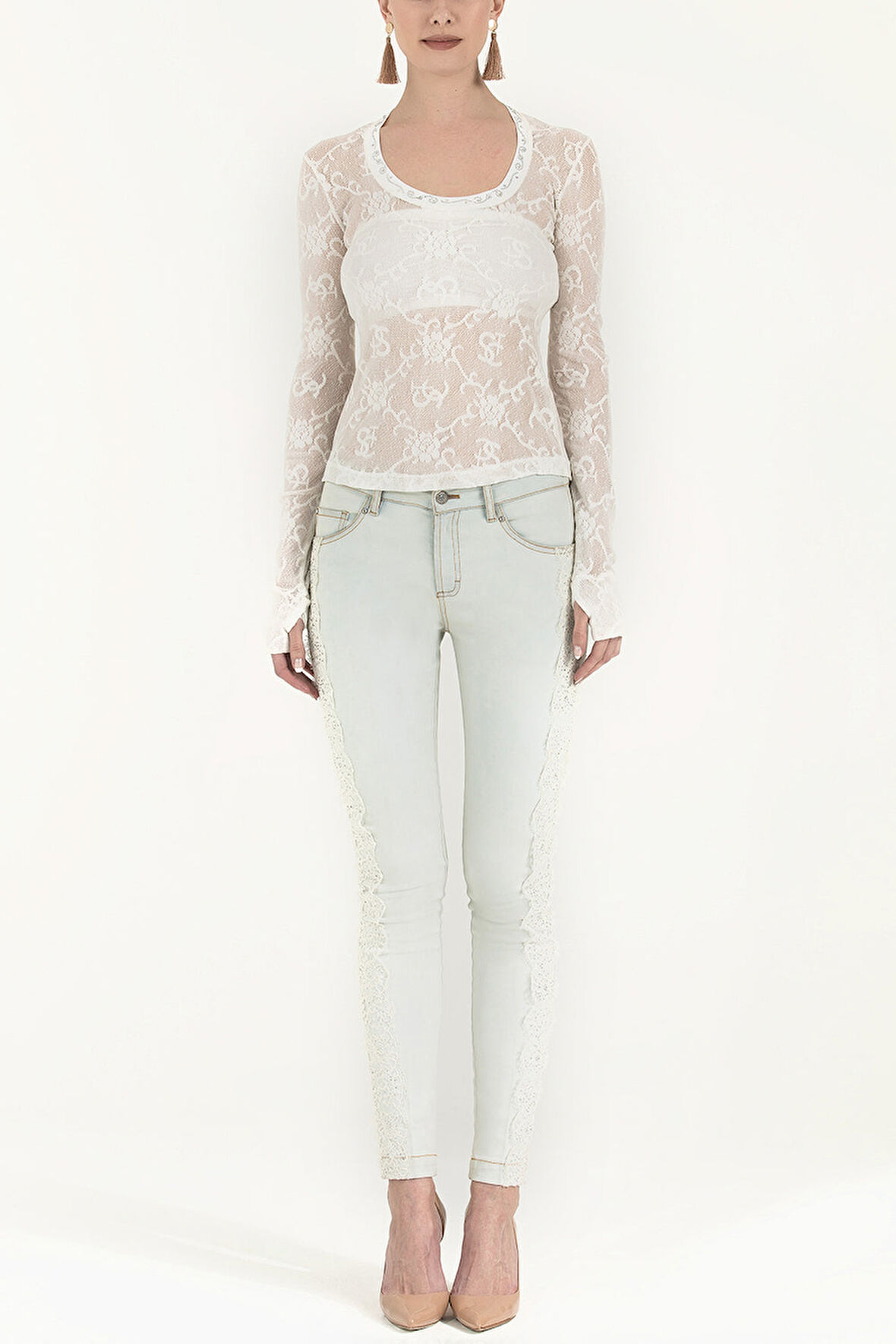 Ekru Dantel bluz 18982 | 44