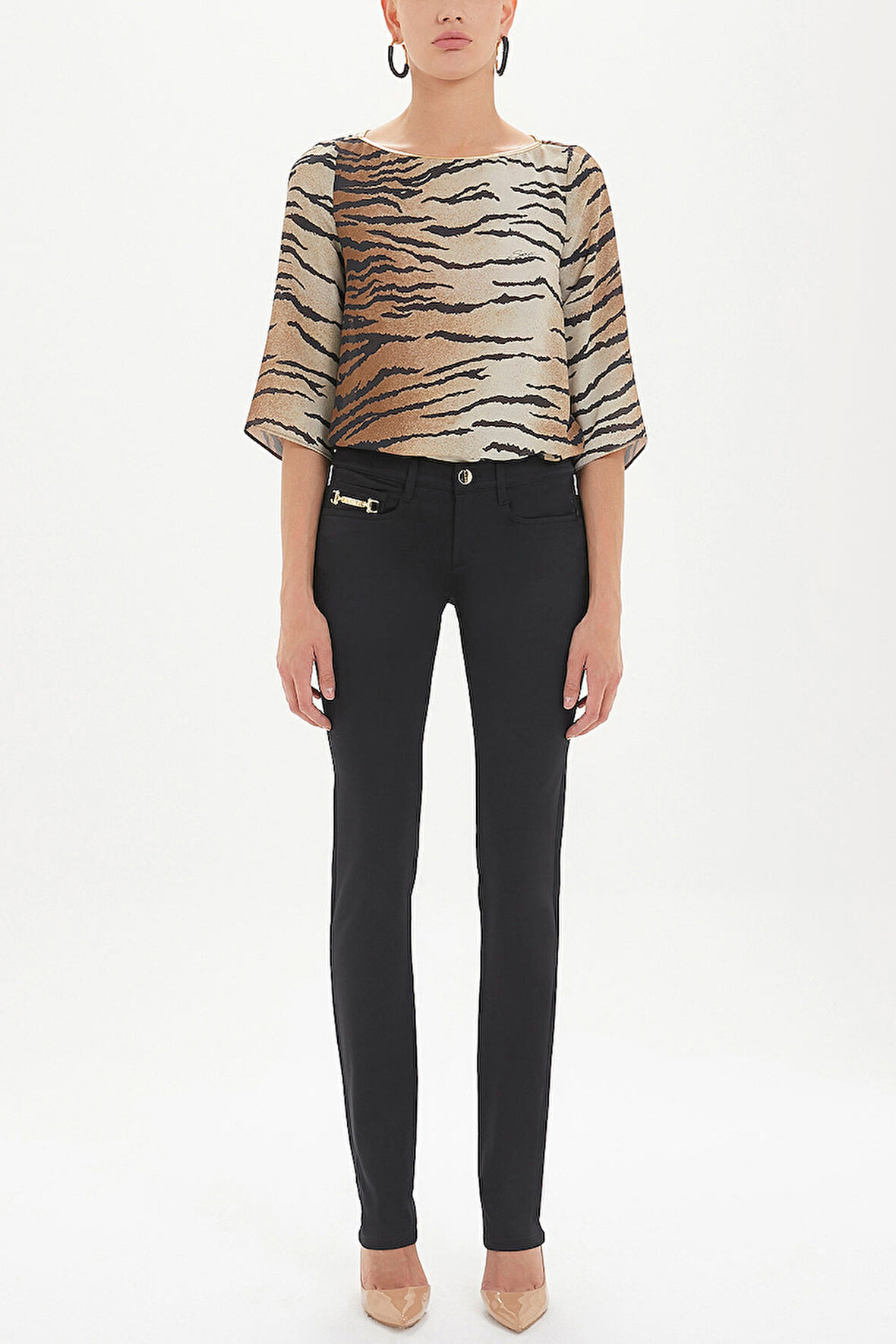 Siyah Cebi aksesuarlı boru paça pantolon 40943 | 40