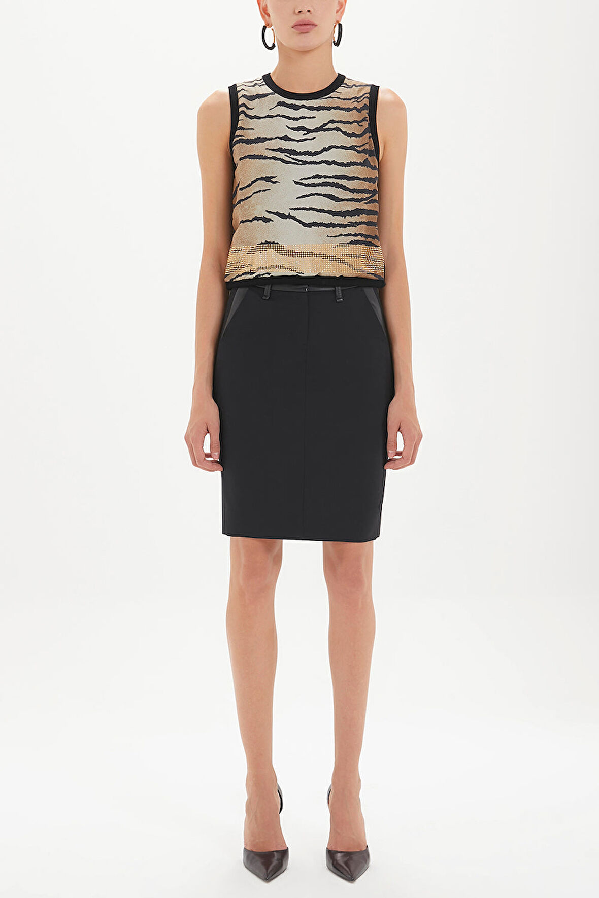 Siyah Derili diz üstü yün etek 80607 | 42