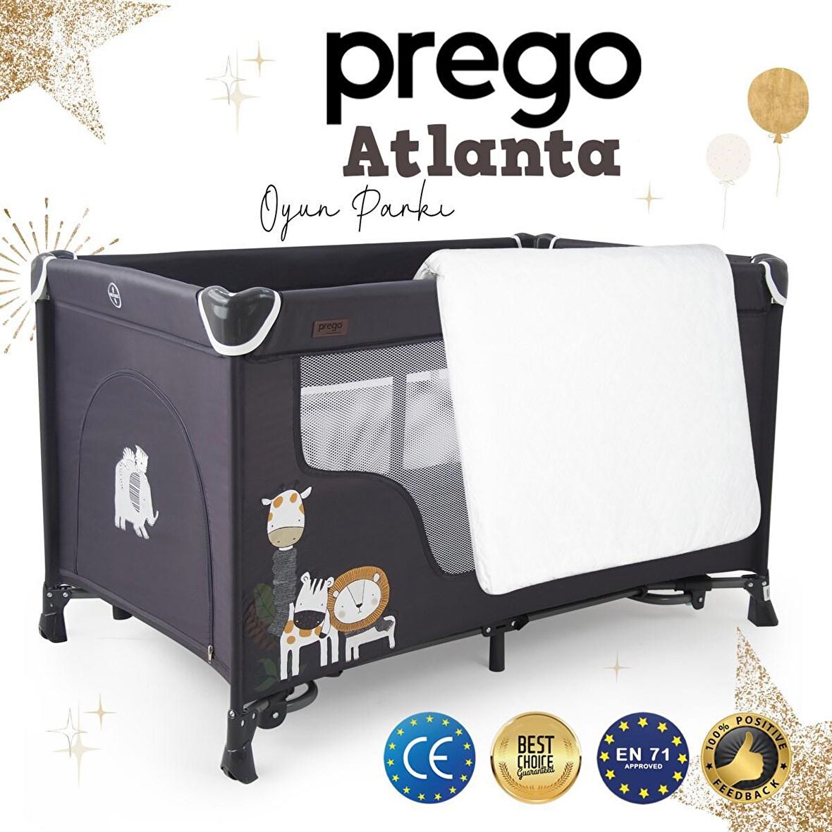 Prego Atlanta Oyun Parkı 70*120 Cm Gri + Yatak Hediyeli