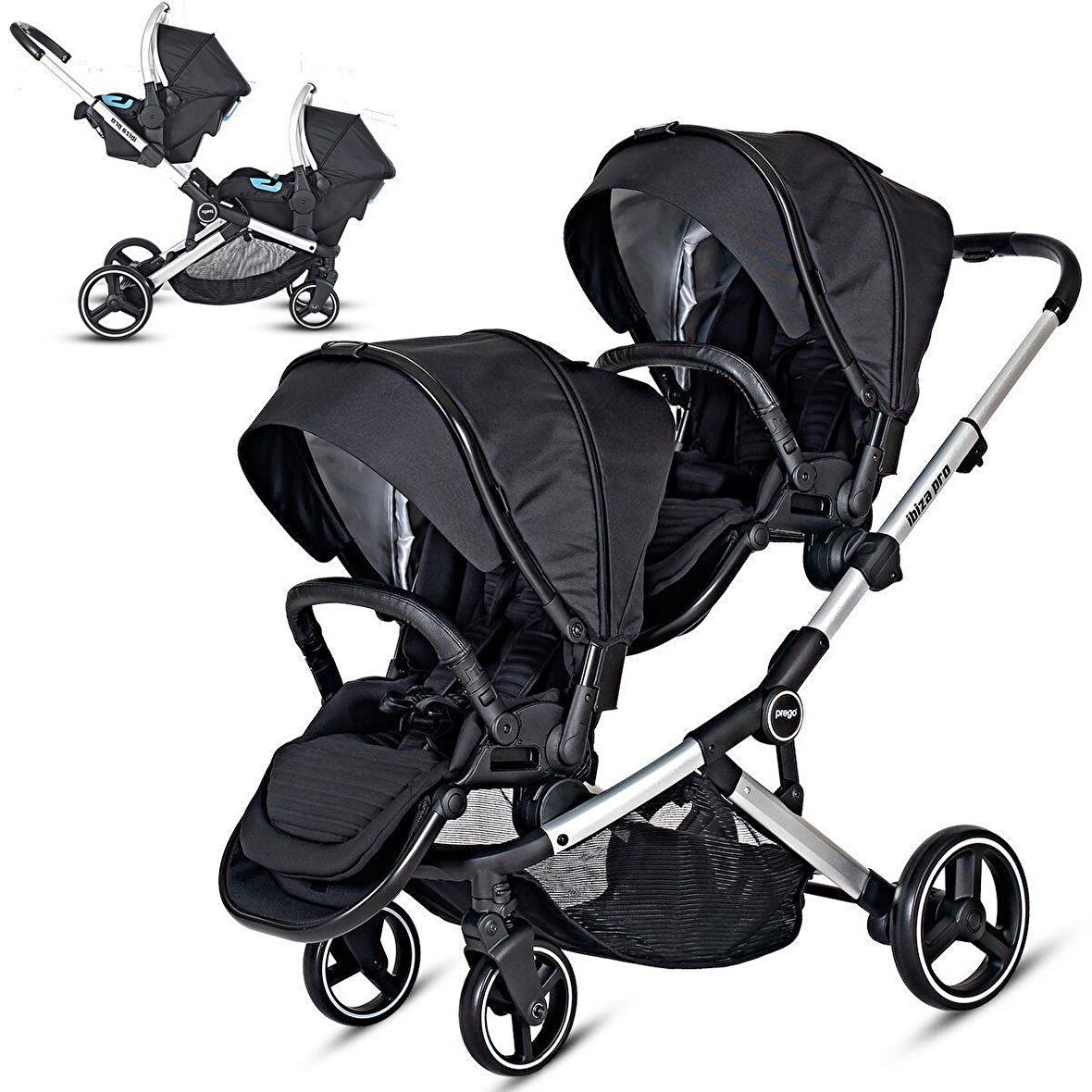 Prego İbiza Pro İkiz Bebek Arabası Siyah 2071