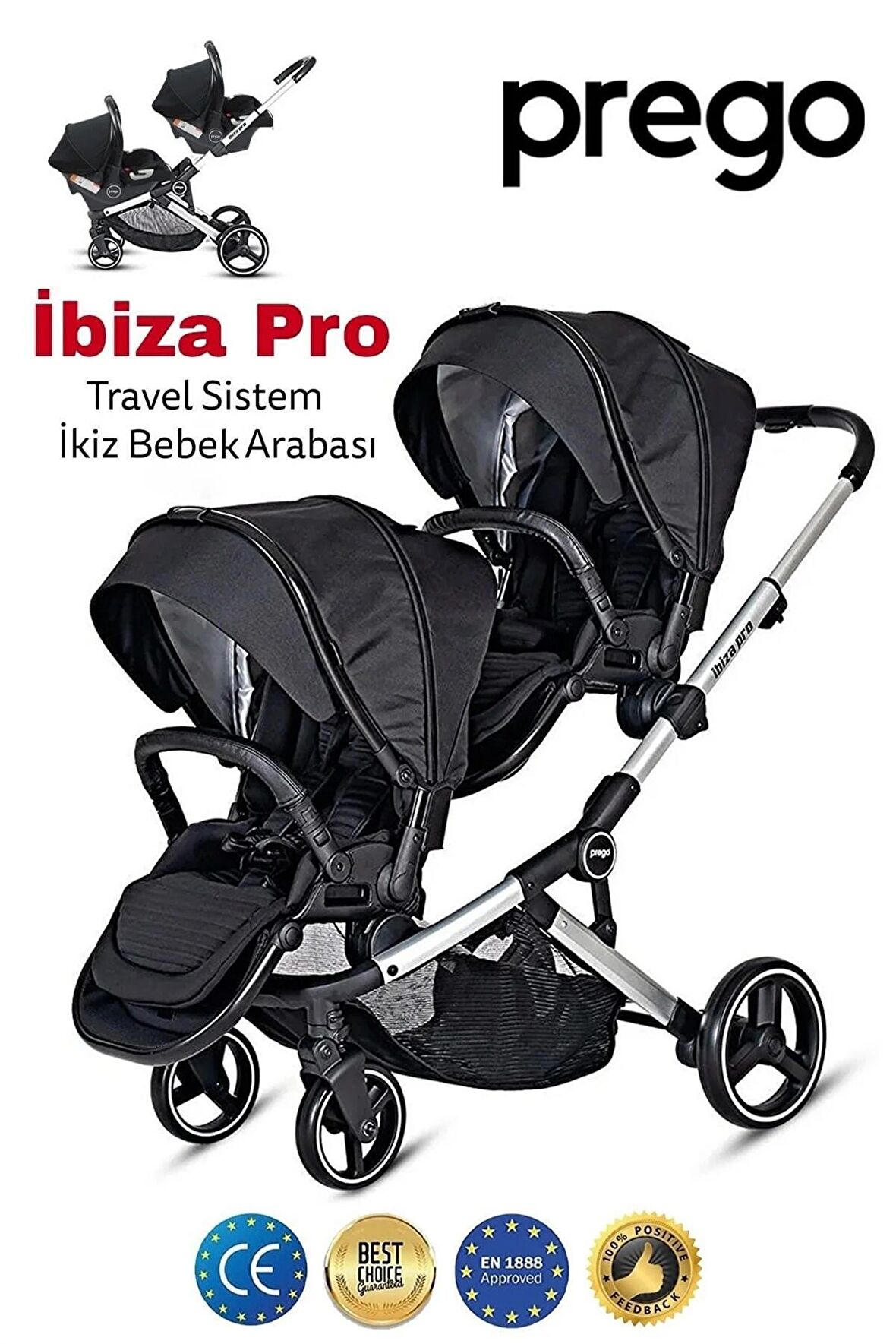 Prego 2071 İbiza Pro Travel Sistem İkiz Bebek Arabas