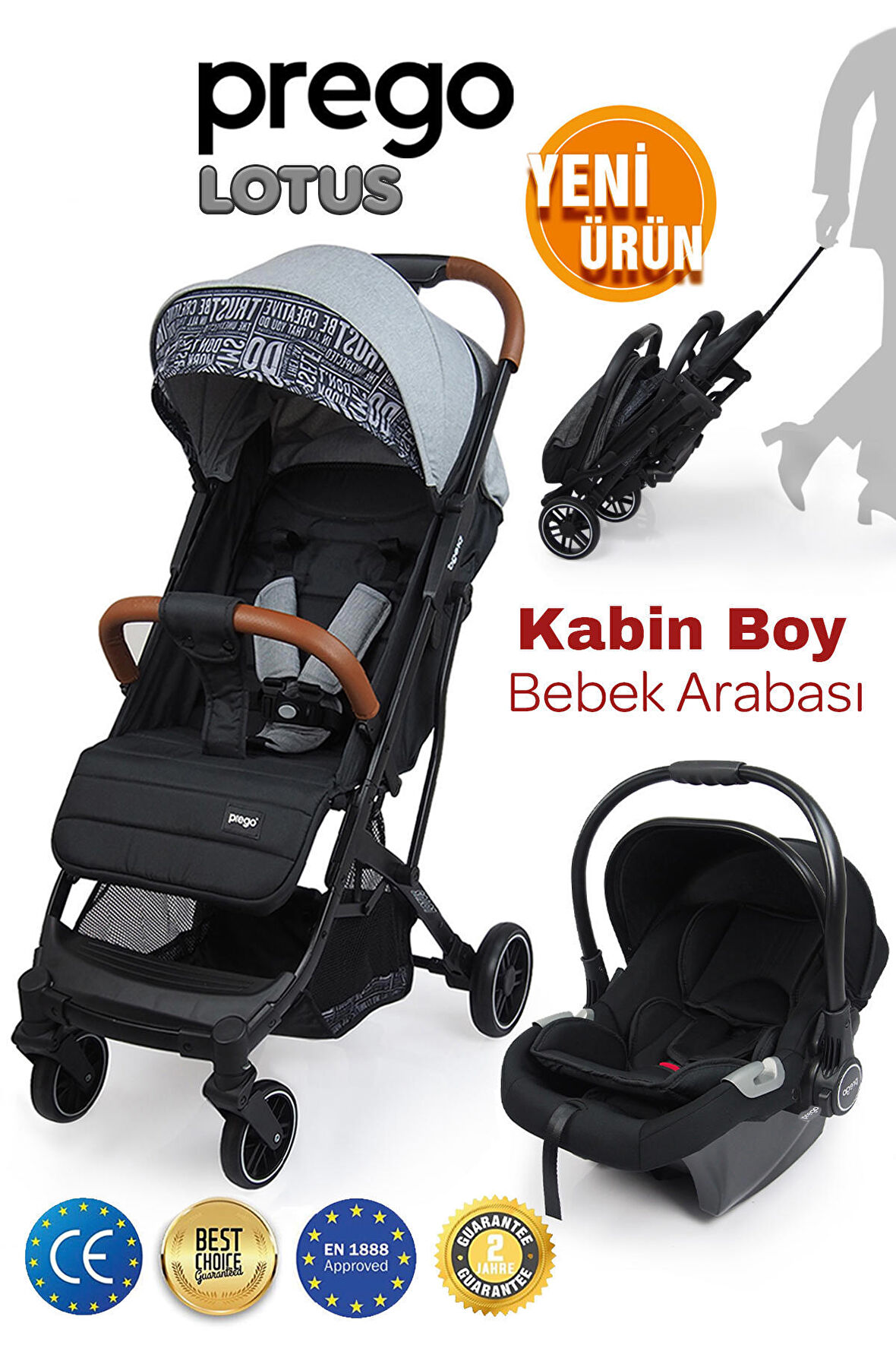 Prego Lotus Katlanabilir Kabin Boy Travel Bebek Arabası Gri 2033