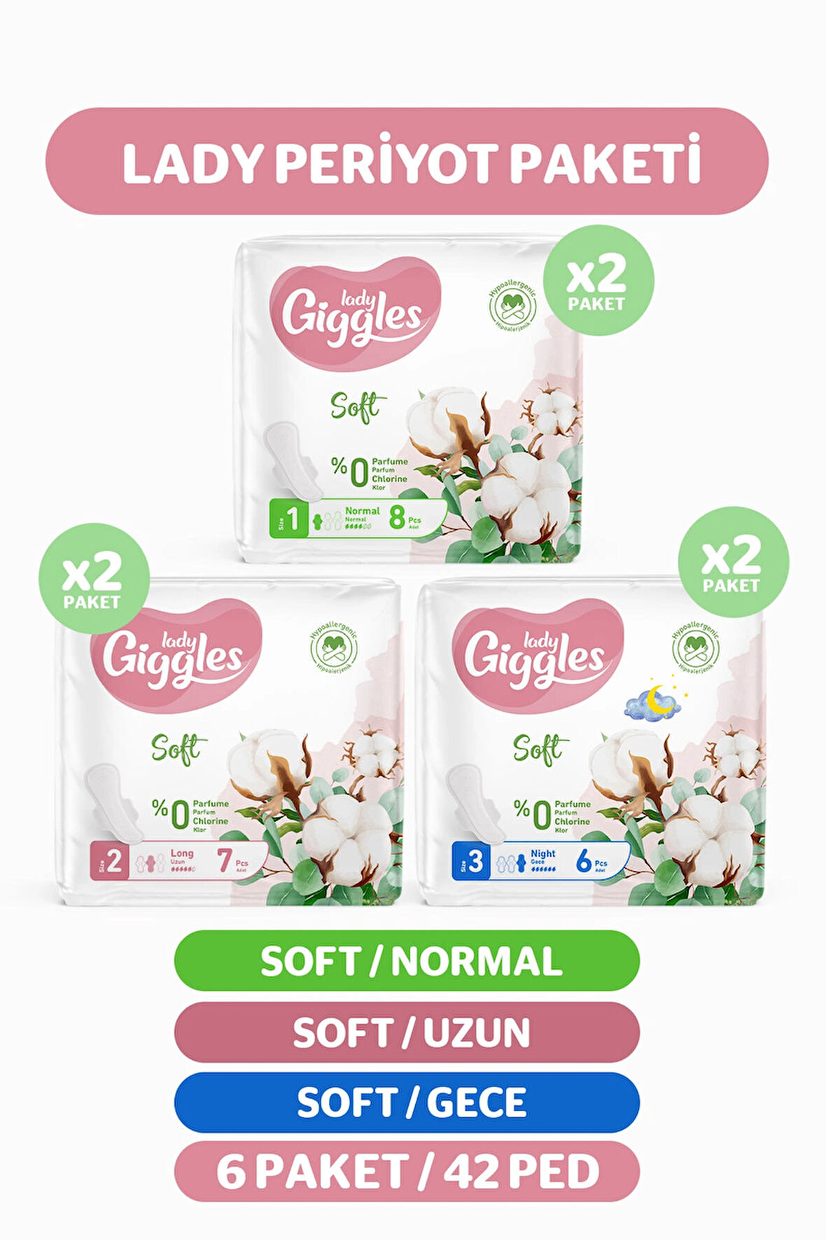 Giggles Lady Soft Hijyenik Ped Mix Paketi 42 Adet