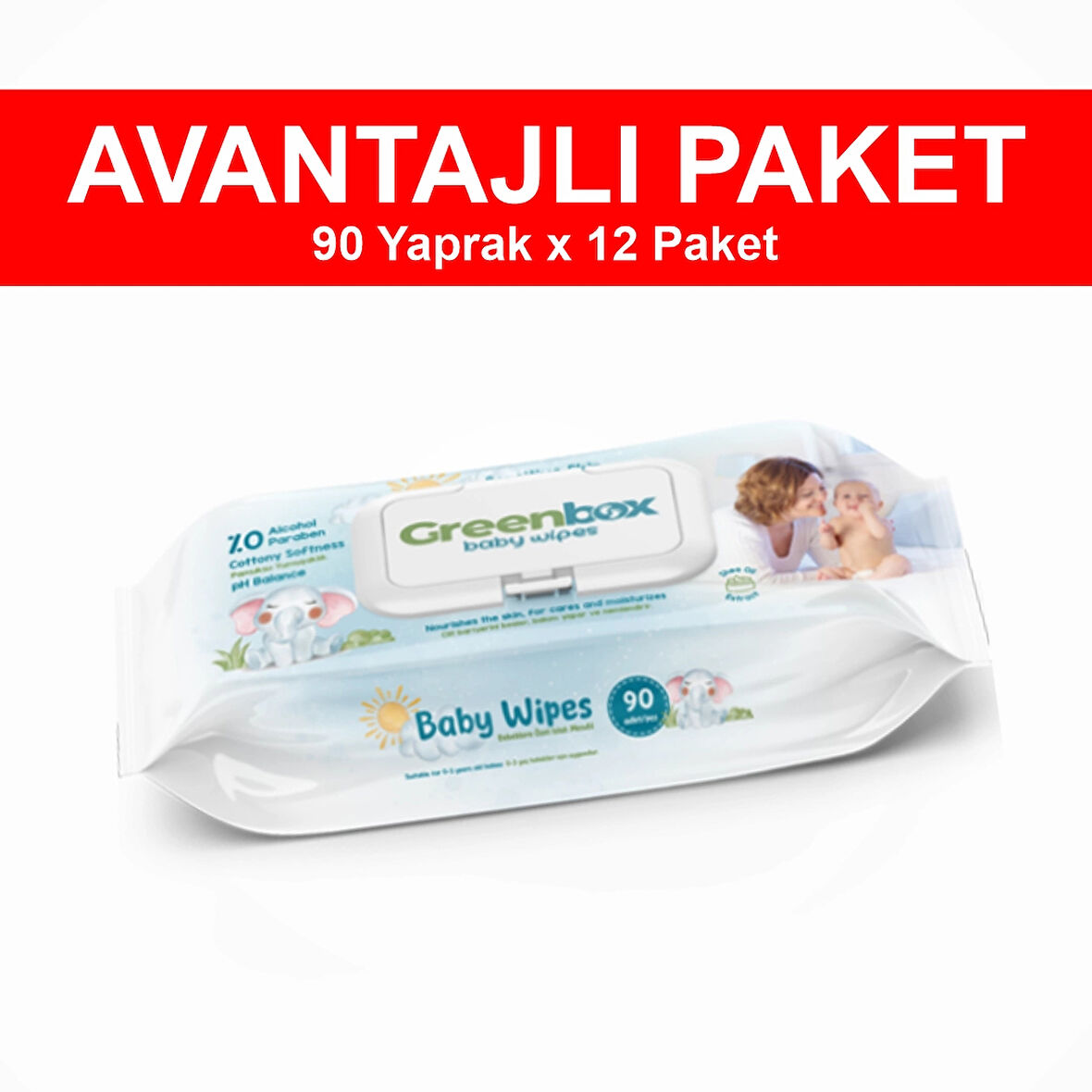 Greenbox Bebeklere Özel Islak Mendil 90'lı Paket -  12 Paket