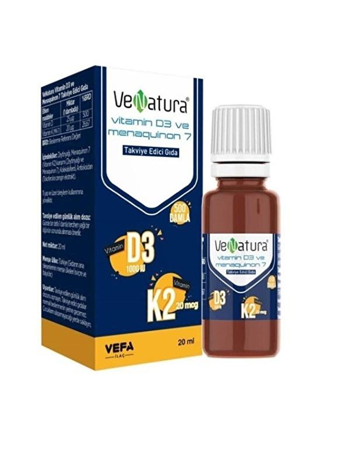 Venatura Vitamin D3-K2 20 Ml ( D3-K2 1000 Uı - K2 20mcg)