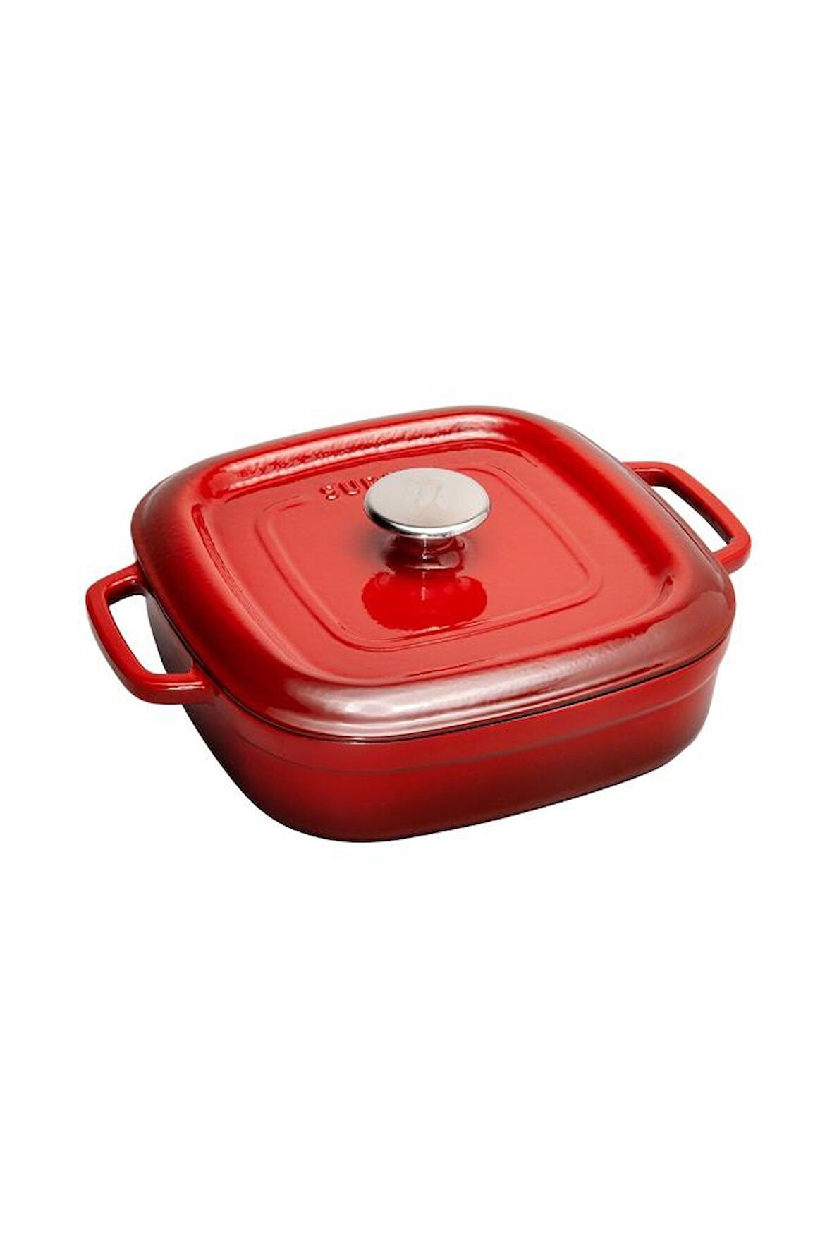 Sürel Aroma Kapak Kırmızı Kare Sığ Döküm Tencere 26x26