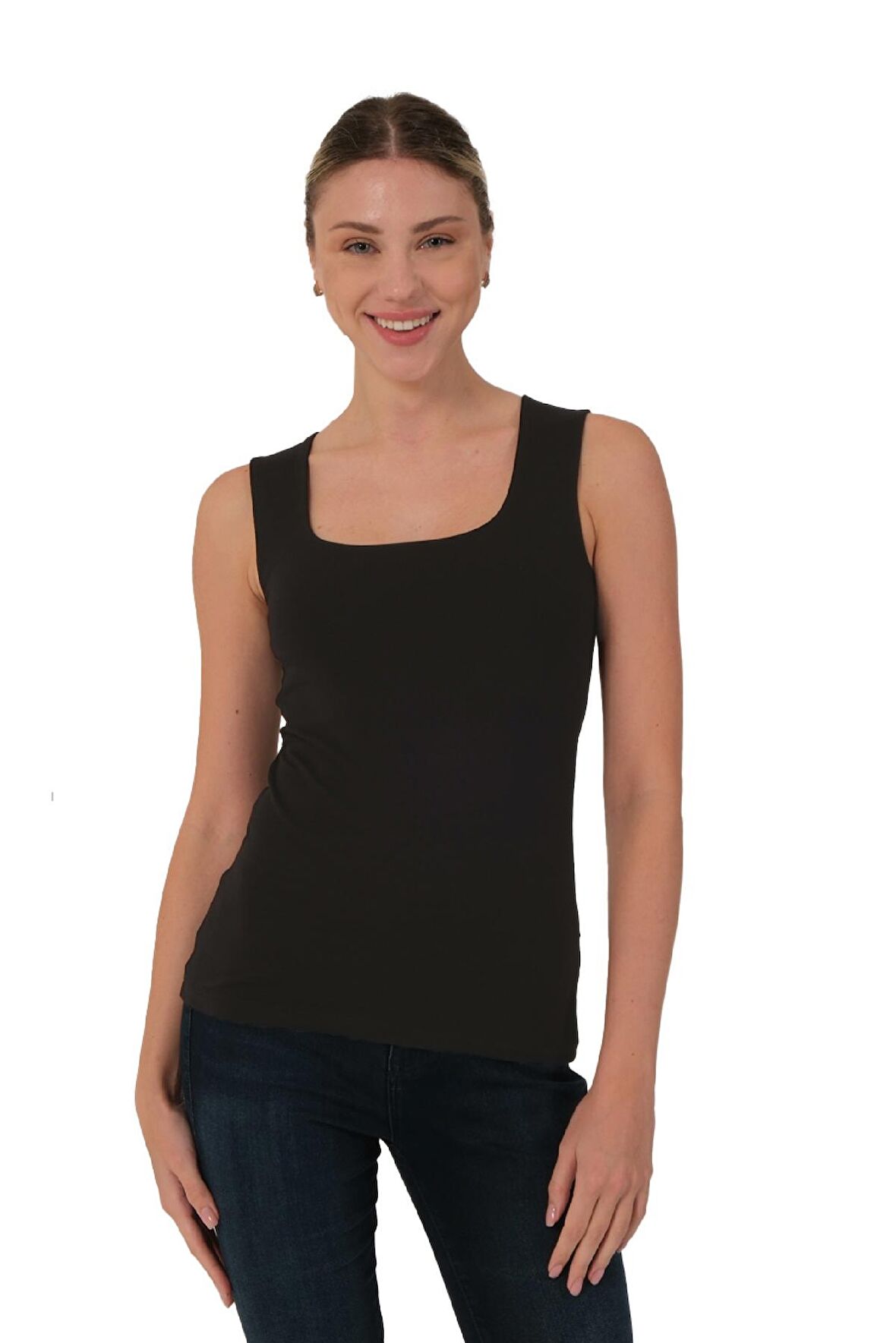 Kadın Pamuklu Basi̇c Kolsuz Çi̇ft Katlı likralı Üst 2'Lİ - 2370