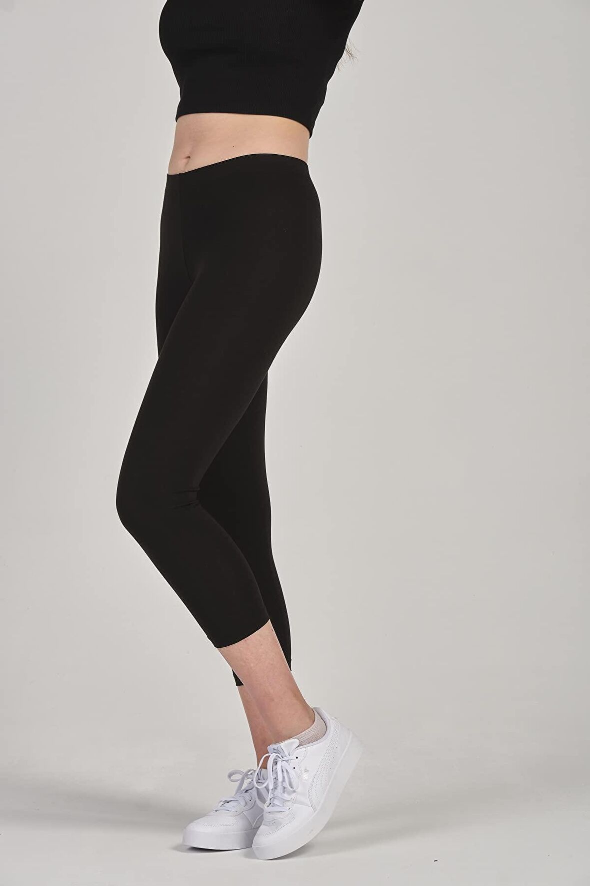 Kadın Pamuklu Kapri̇ Boy Bi̇lek Üstü Li̇kralı Tayt - 4004 - 4053