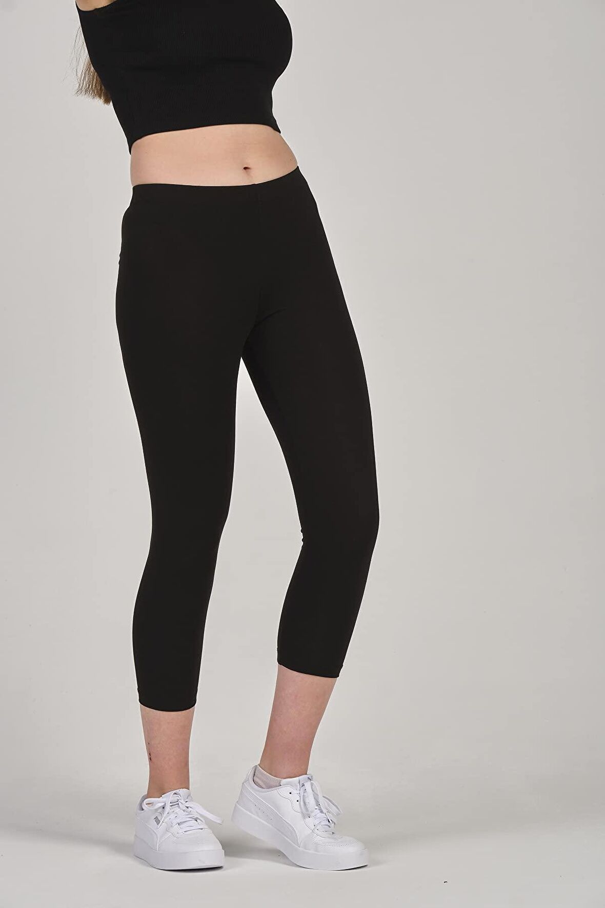 Kadın Pamuklu Kapri̇ Boy Bi̇lek Üstü Li̇kralı Tayt - 4004 - 4053