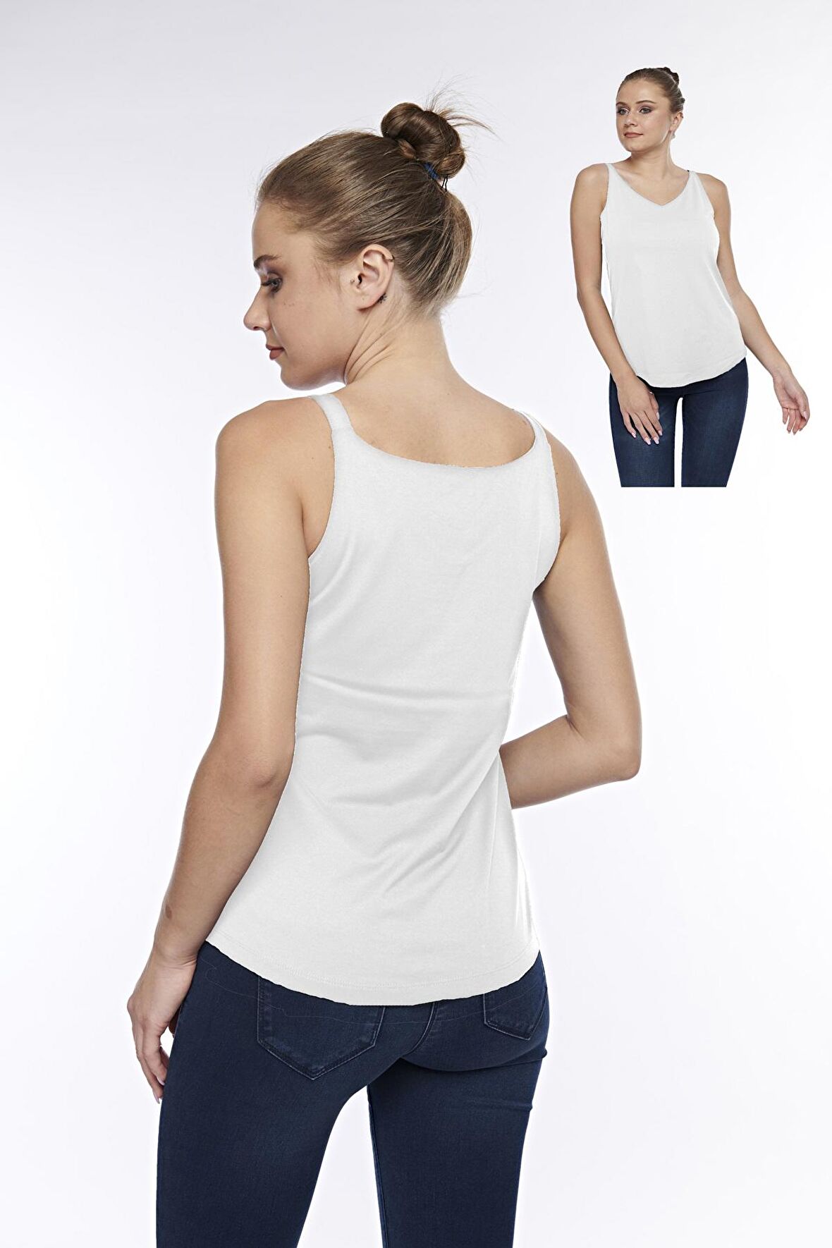 Kadın Pamuklu Modal V-yaka  Askılı Üst - 2427