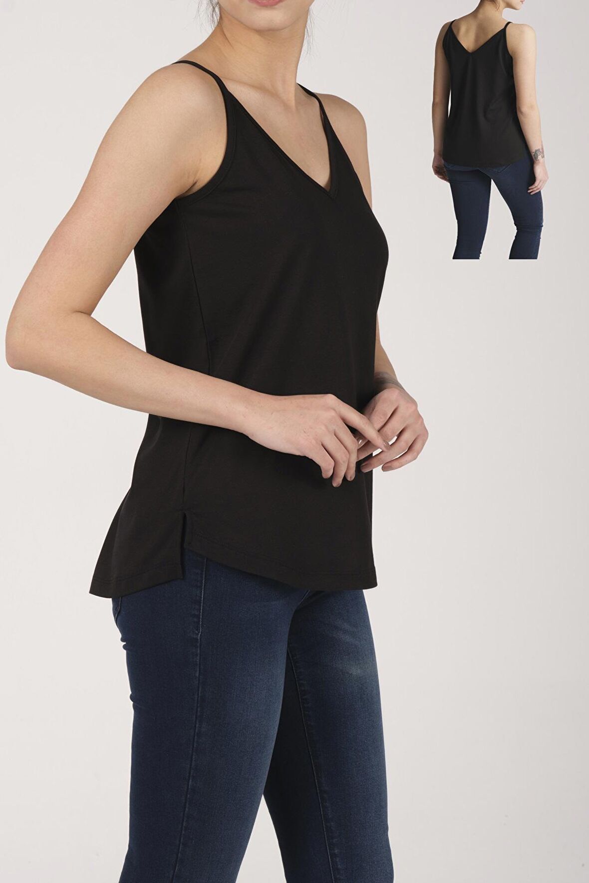 Kadın Pamuklu Modal V-Yaka İp Askılı Üst - 2424