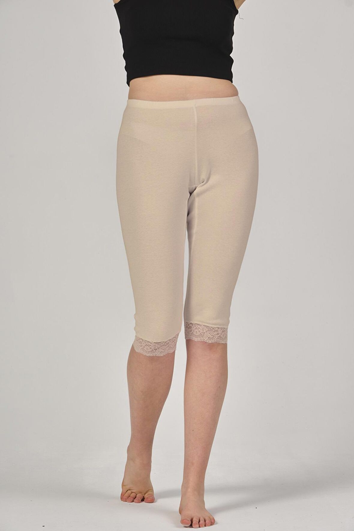 Kadın Pamuklu Ri̇bana Dantelli Di̇z Altı Paçalı Alt - 3935