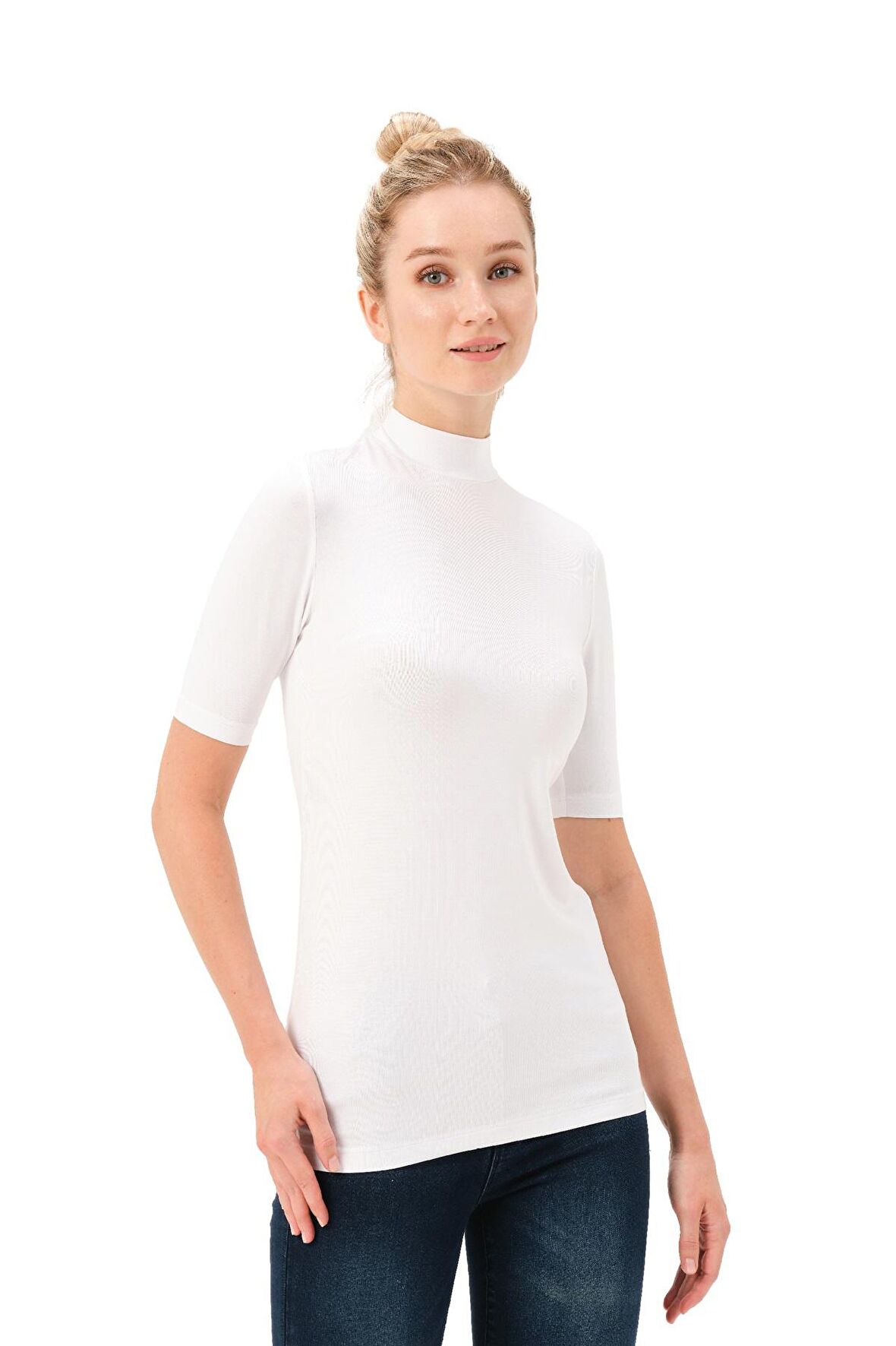 Kadın Vücudu Saran Yarım Balıkçı Yaka Kısa Kollu Üst – 2324