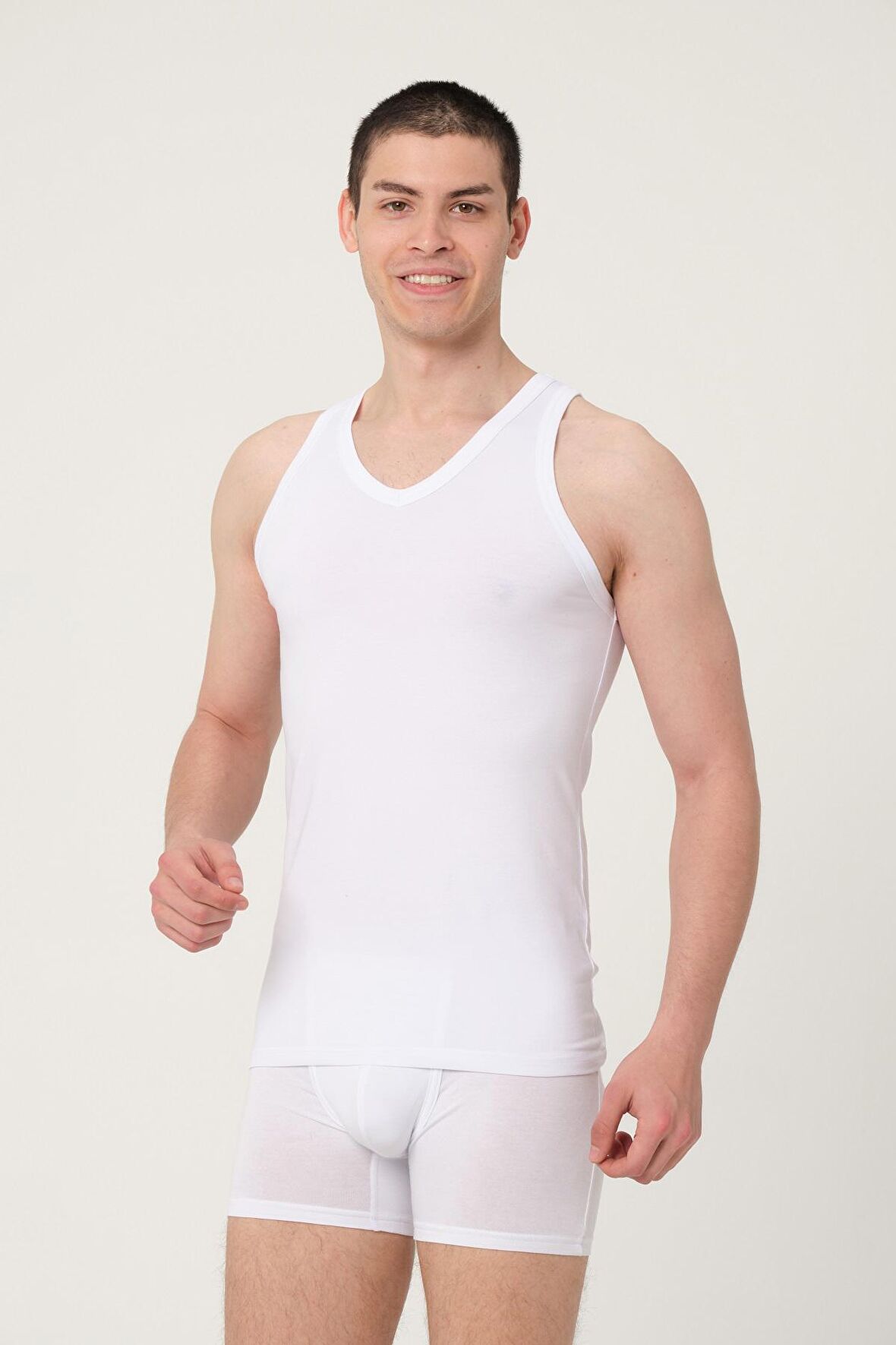 ERKEK PAMUKLU SÜPREM PENYE SLİM FİT  V-YAKA SPORCU LİKRALI ATLET -1008