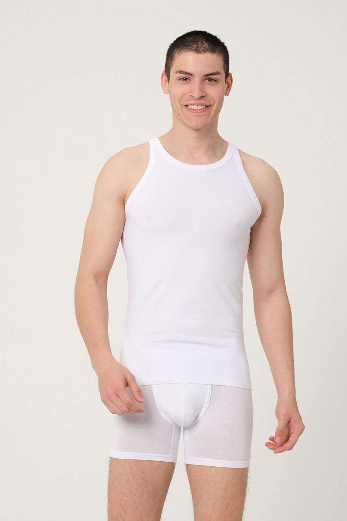 ERKEK PAMUKLU SÜPREM PENYE SLİM FİT  HALTER YAKA SPORCU LİKRALI ATLET 2'Lİ -1005