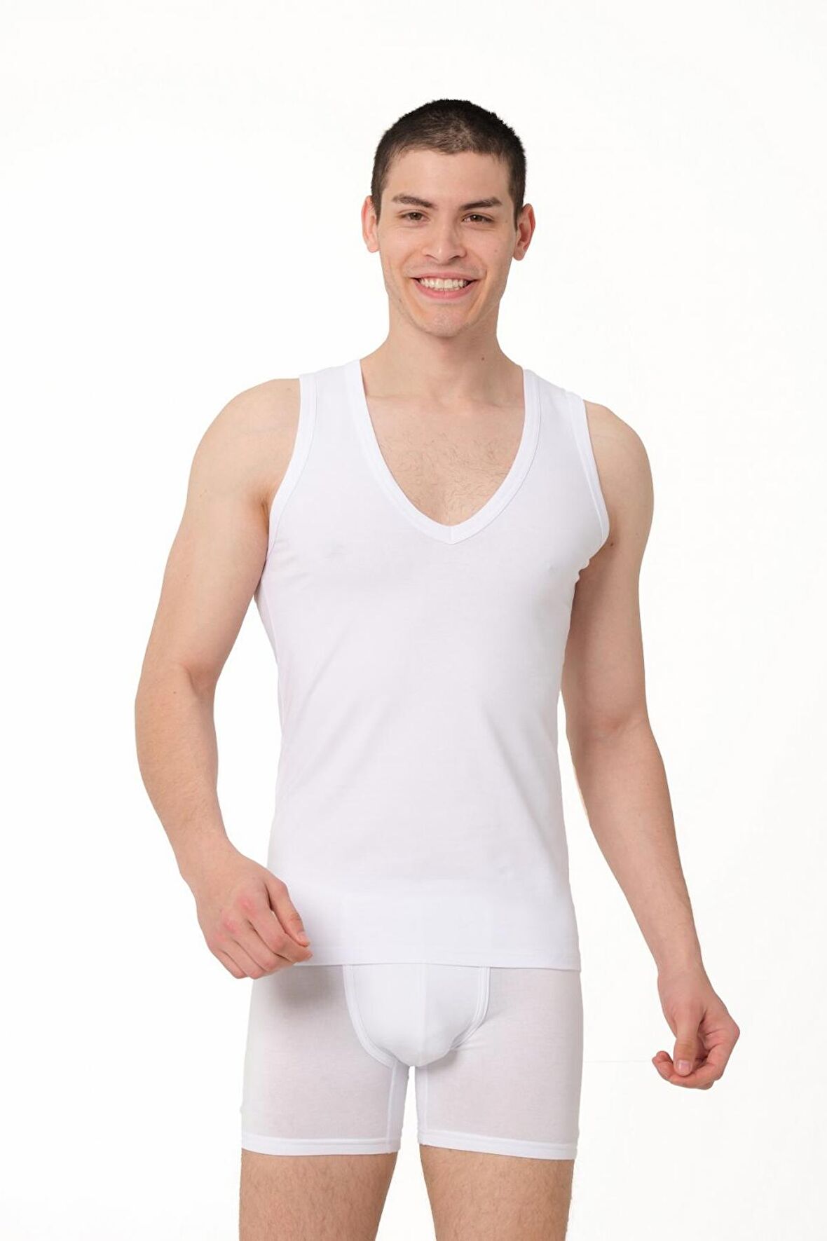 ERKEK PAMUKLU SÜPREM PENYE SLİM FİT DERİN V-YAKA KOLSUZ LİKRALI ÜST -1018