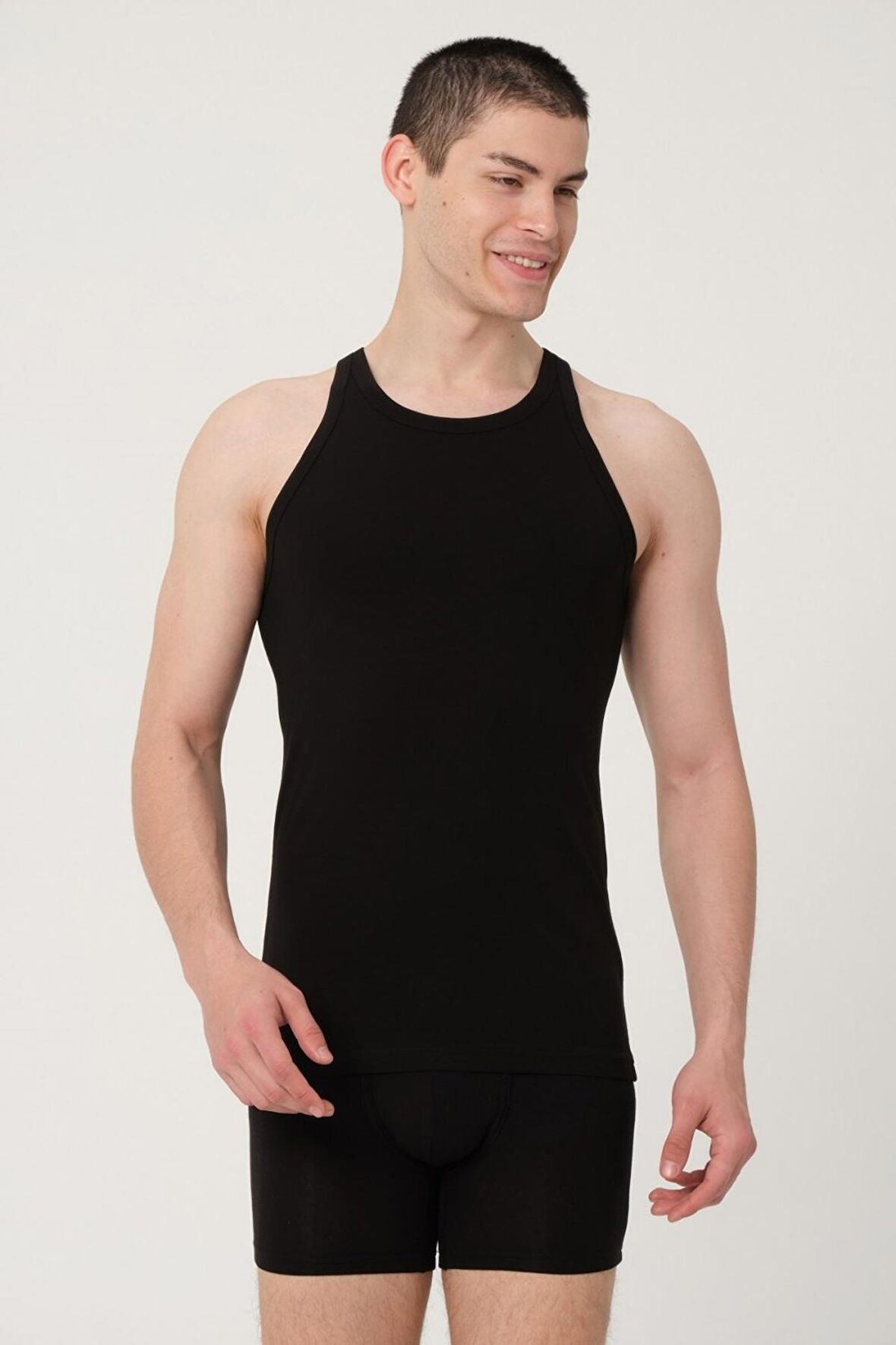 ERKEK PAMUKLU SÜPREM PENYE SLİM FİT  HALTER YAKA SPORCU LİKRALI ATLET 6'LI -1005