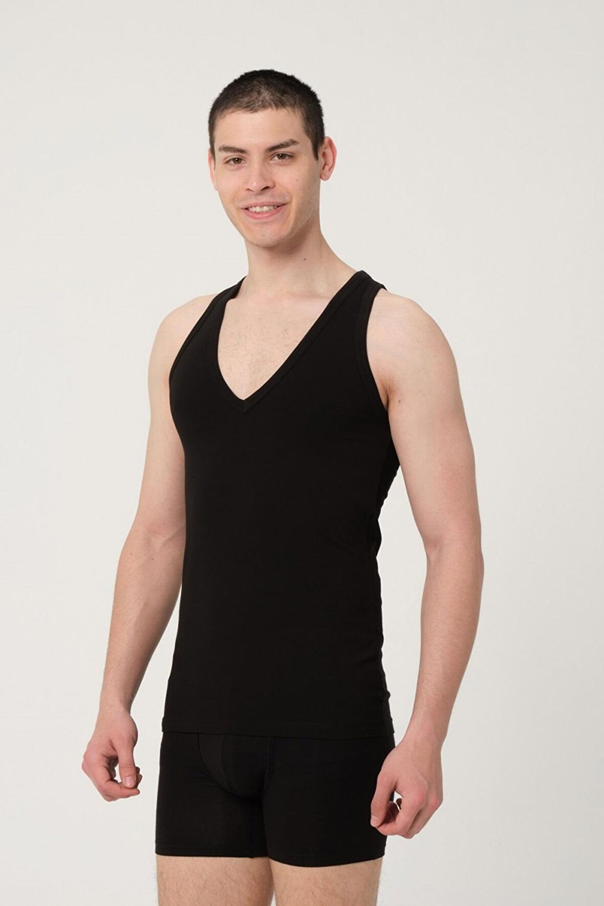 ERKEK PAMUKLU SÜPREM PENYE SLİM FİT DERİN V-YAKA KOLSUZ LİKRALI ÜST 6'LI -1018