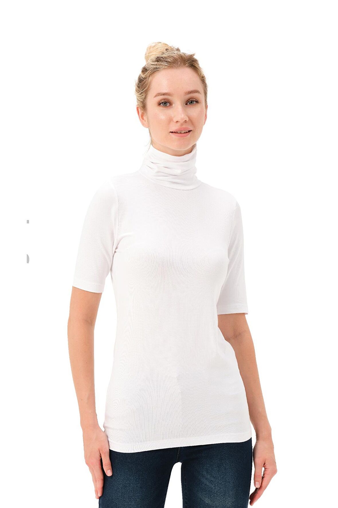 Kadın Vücudu Saran Balıkçı Yaka Kısa Kollu Üst - 2327