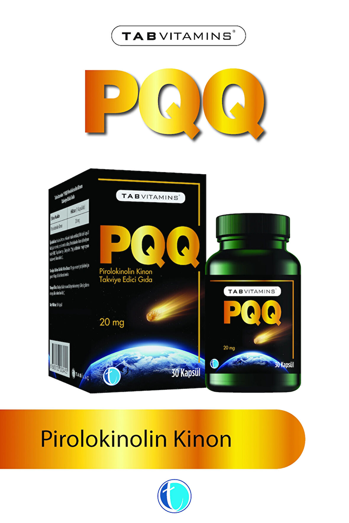 Tabvitamins PQQ Pirolokinolin Kinon 20 mg 30 Kapsül