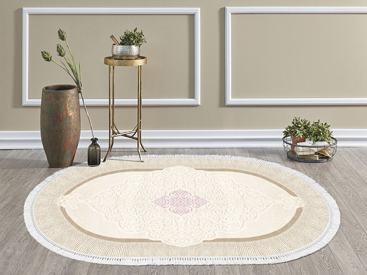 Dekoreko İnci Halı Dijital Saçaklı Oval 1907 Desen 2